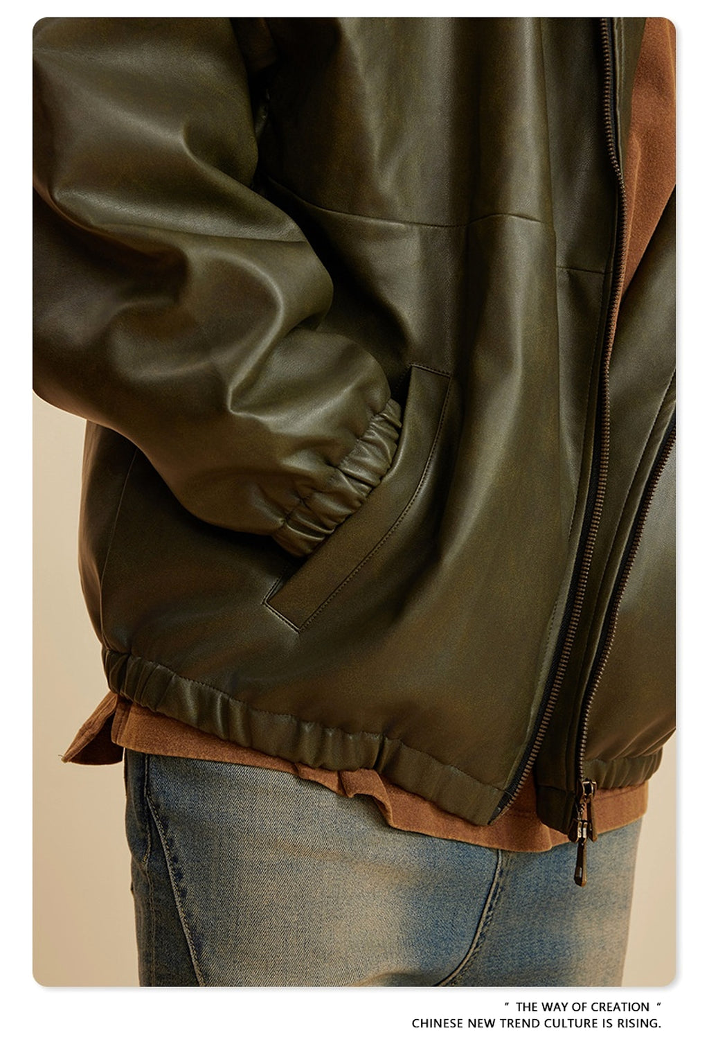 Heavy American Retro Fashion Brand Leather Coat Jacket Ment - enhanced image 12