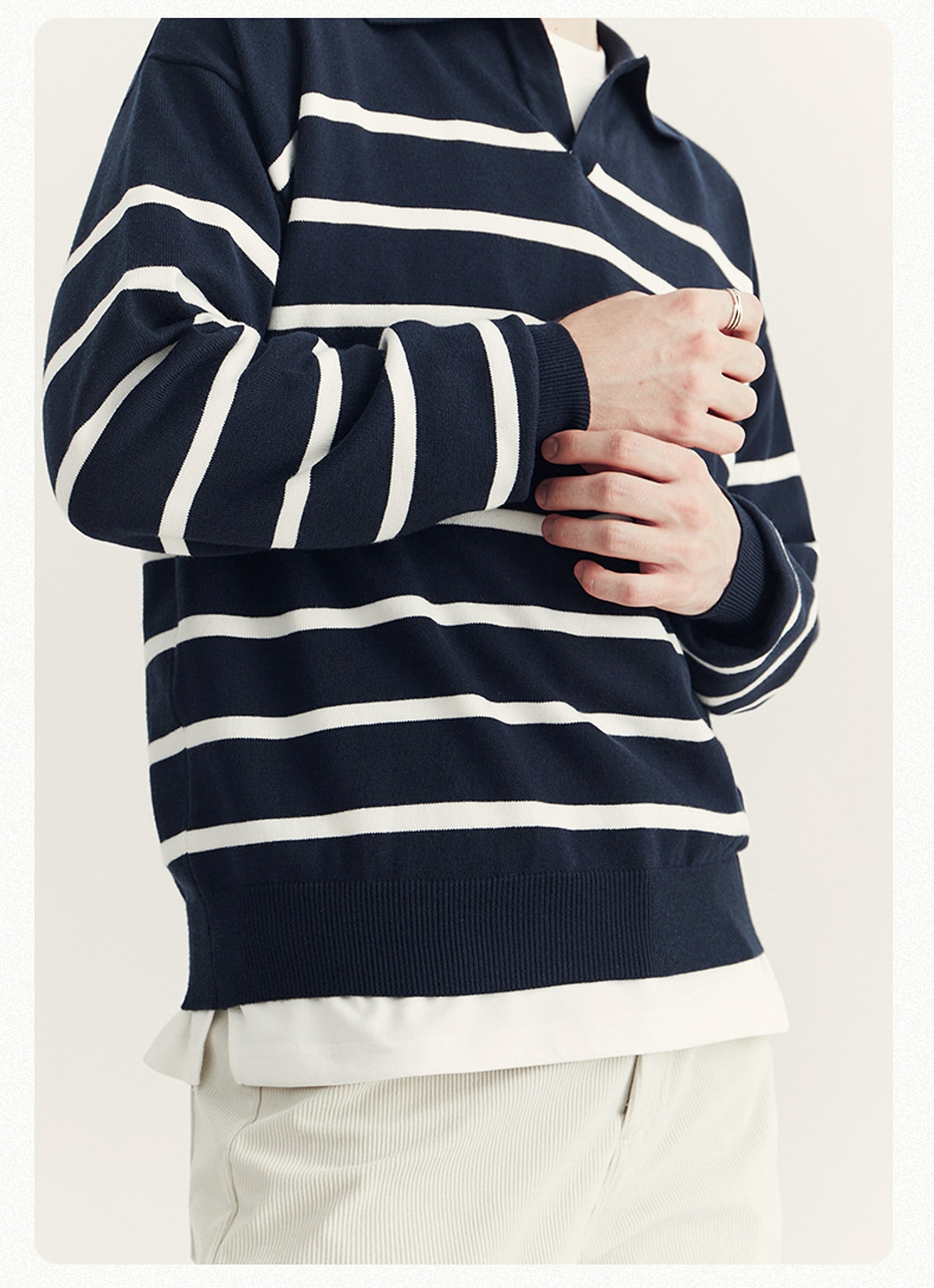 High-grade Loose Contrast Color Striped Sweater Long Sleeve Inner Wear Sweater For Men - enhanced image 12