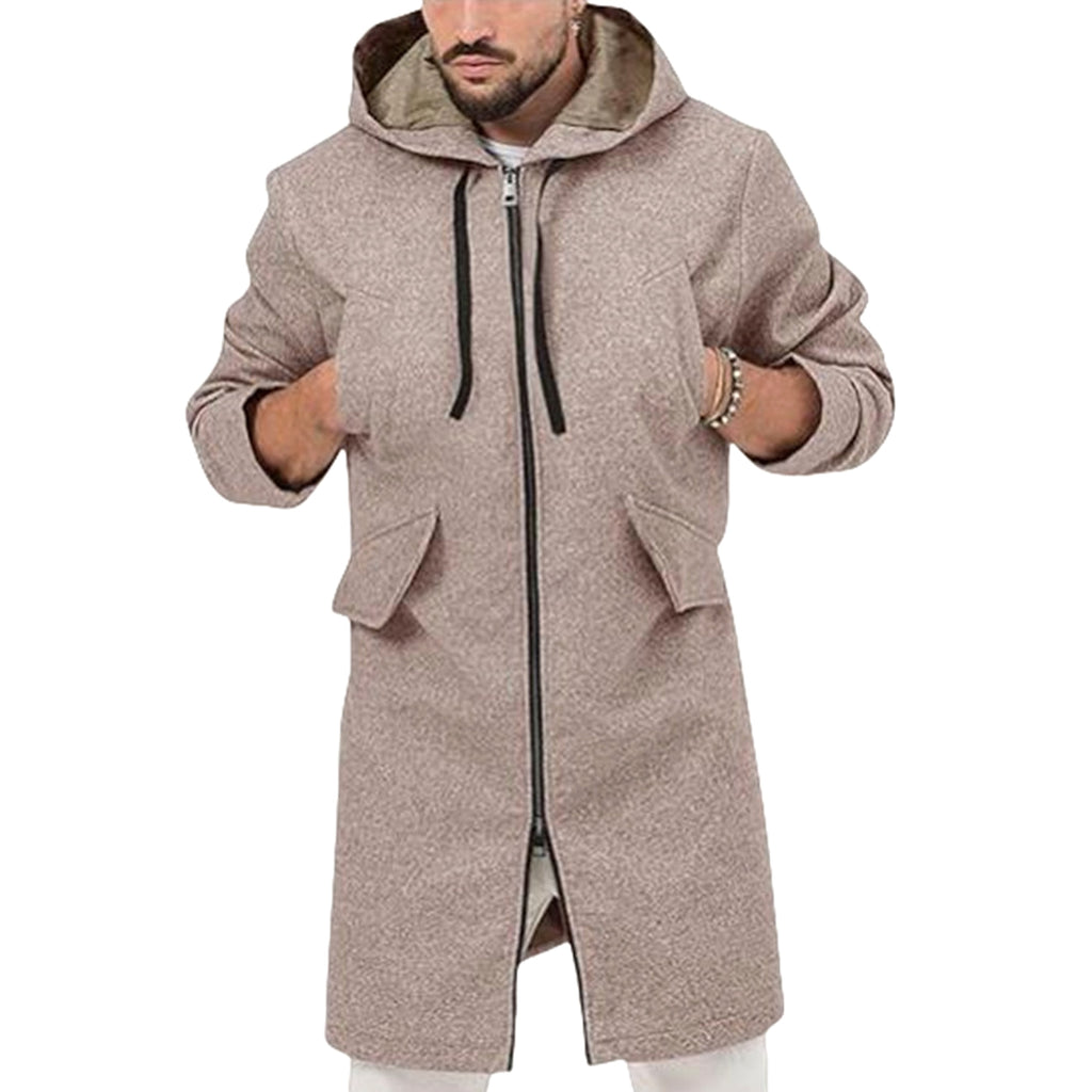 Hooded Jacket Single Zipper Cardigan Woolen Men's Coat - enhanced image 12