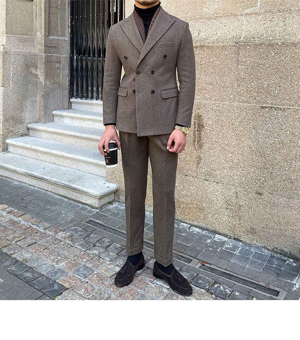 Houndstooth Double Breasted Slim Fit Suit Men's Suit - enhanced image 12