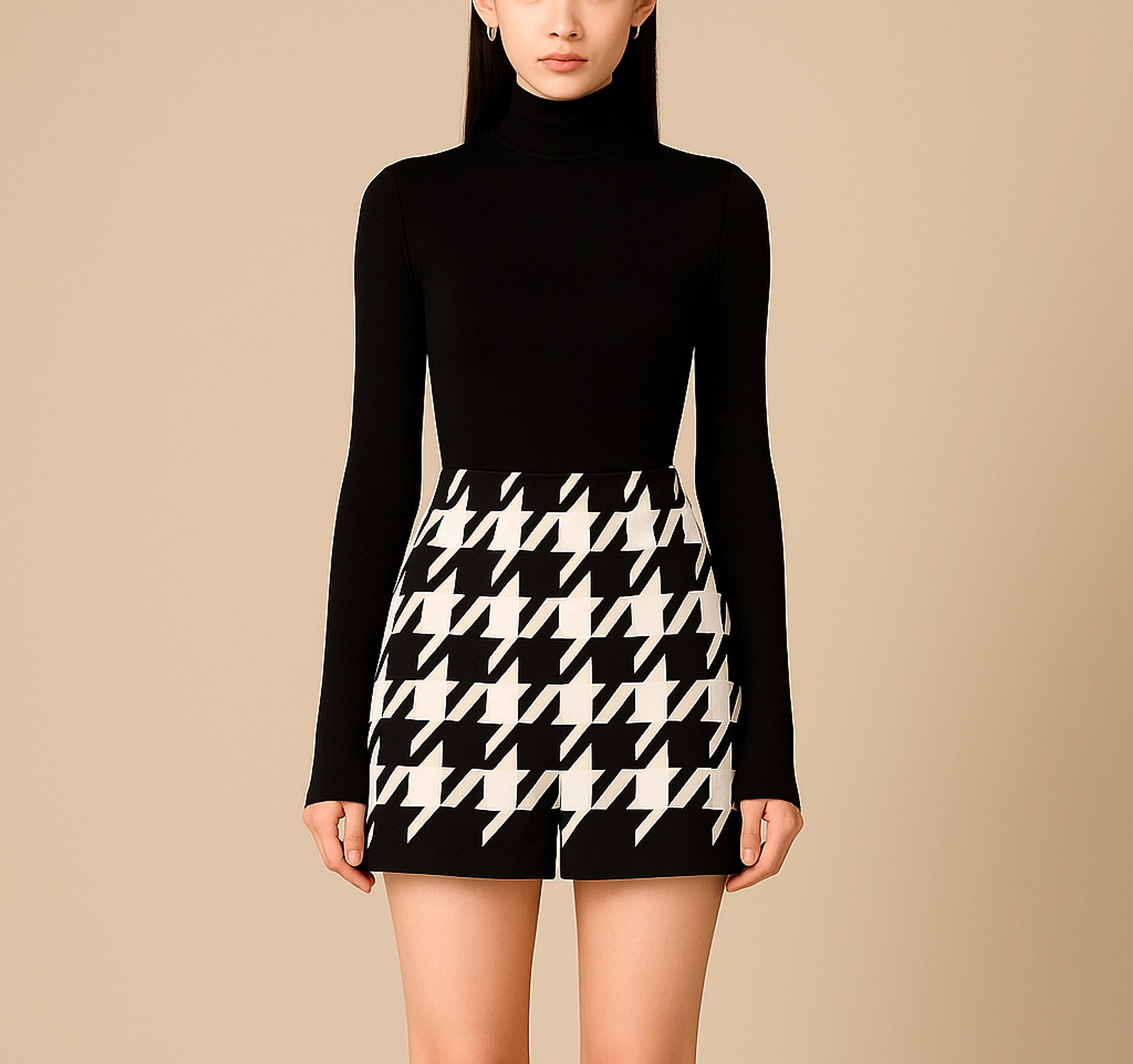 Houndstooth Woolen Cape Coat & Shorts – Elegant & Fashionable Set - enhanced image 12