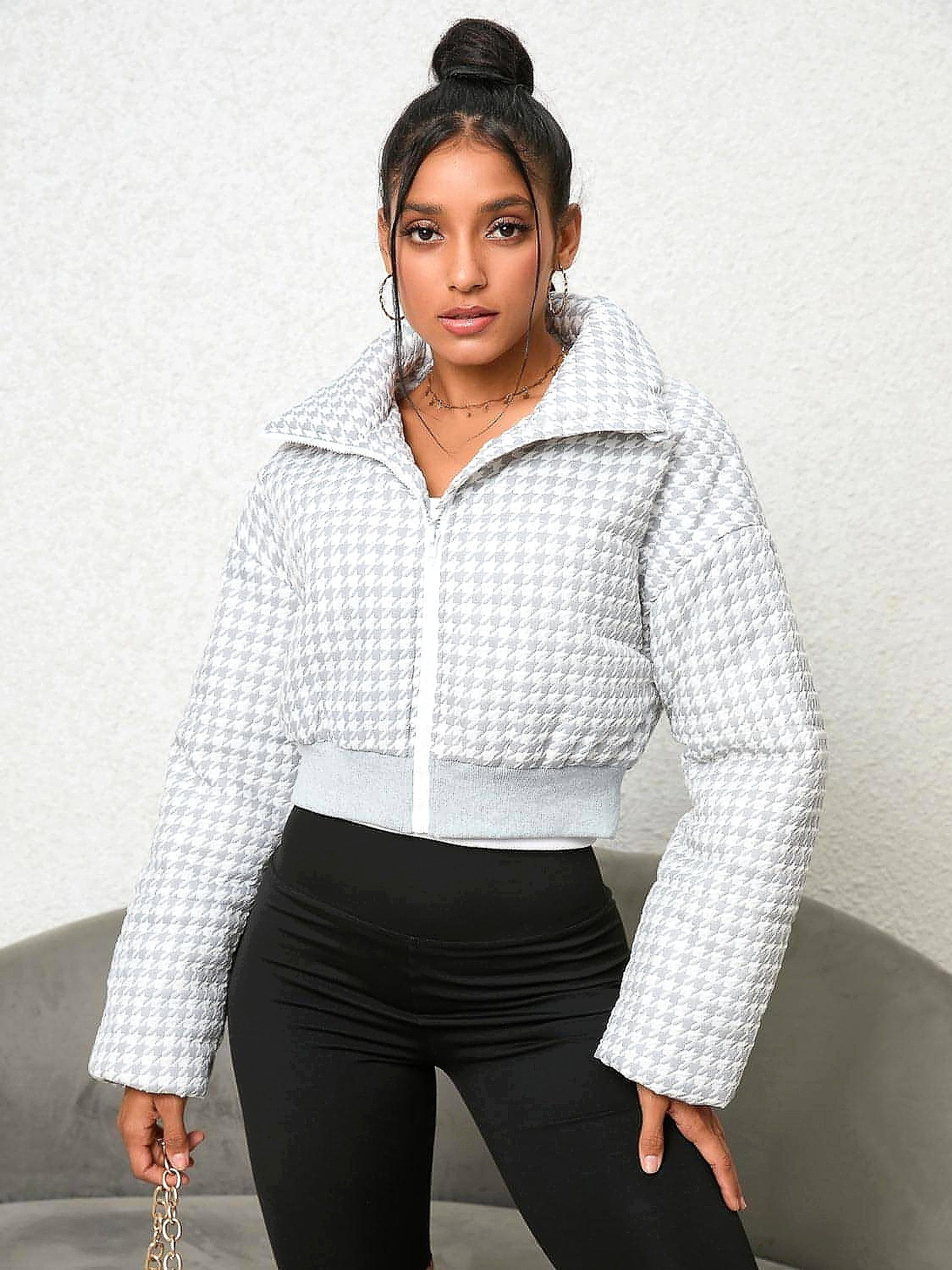 Houndstooth Zip-Up Jacket - enhanced image 12