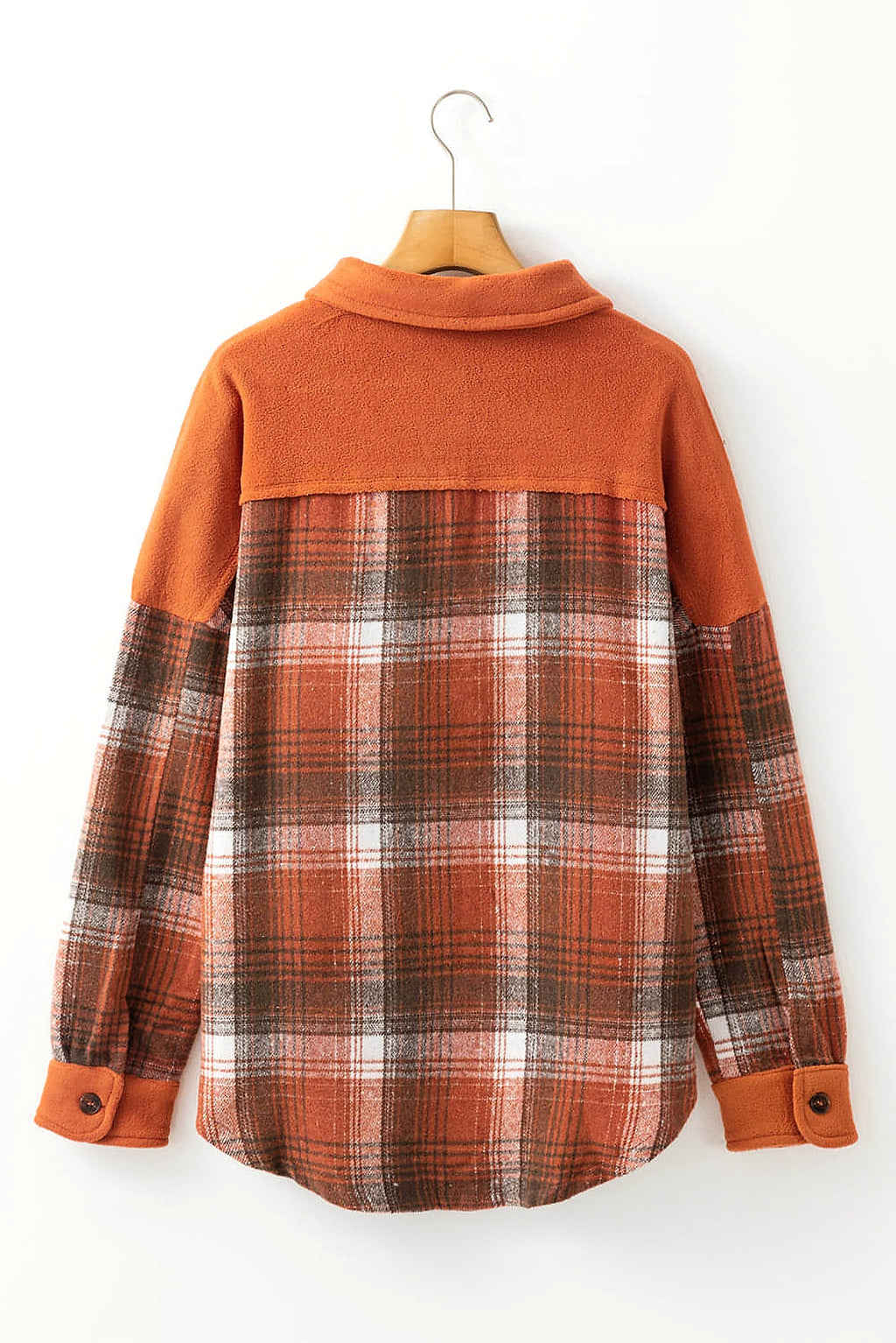 Khaki Colorblock Plaid Pattern Flap Pockets Buttoned Shacket - enhanced image 12
