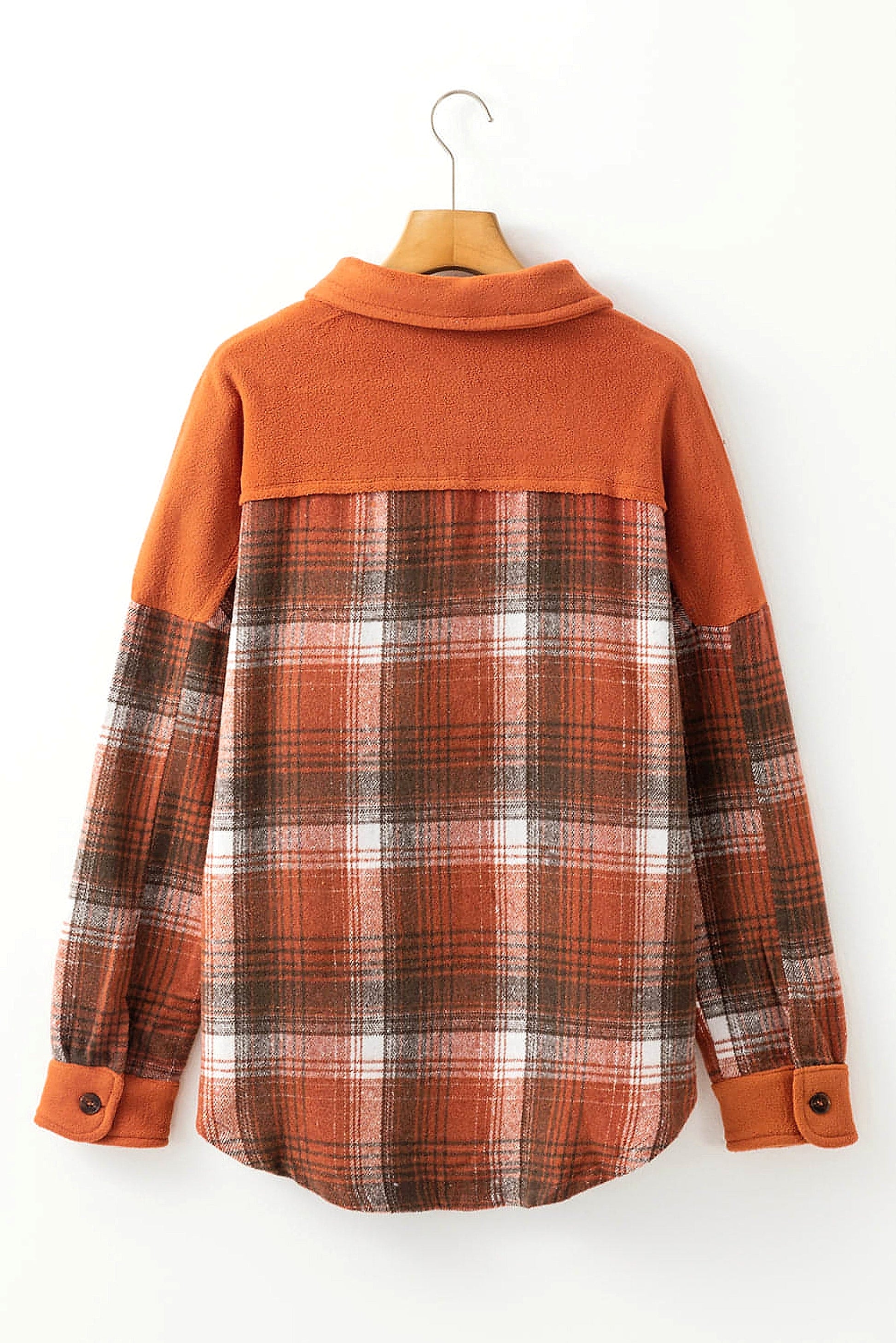 Khaki Colorblock Plaid Pattern Flap Pockets Buttoned Shacket - enhanced image 12
