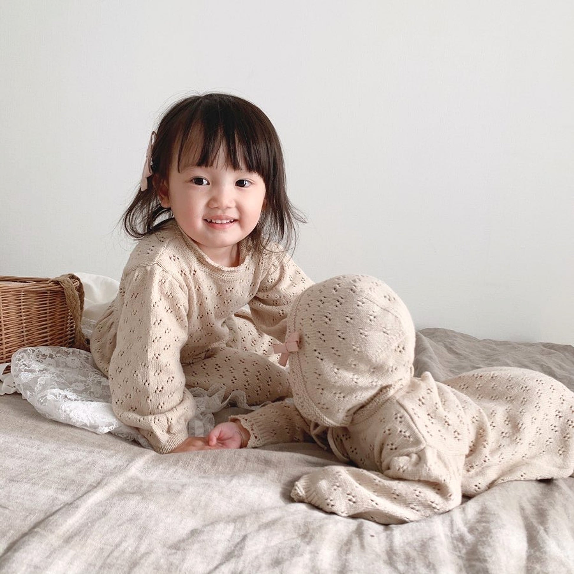 LaceNest™ – Knitted Hollow Baby Romper with Hat - enhanced image 12