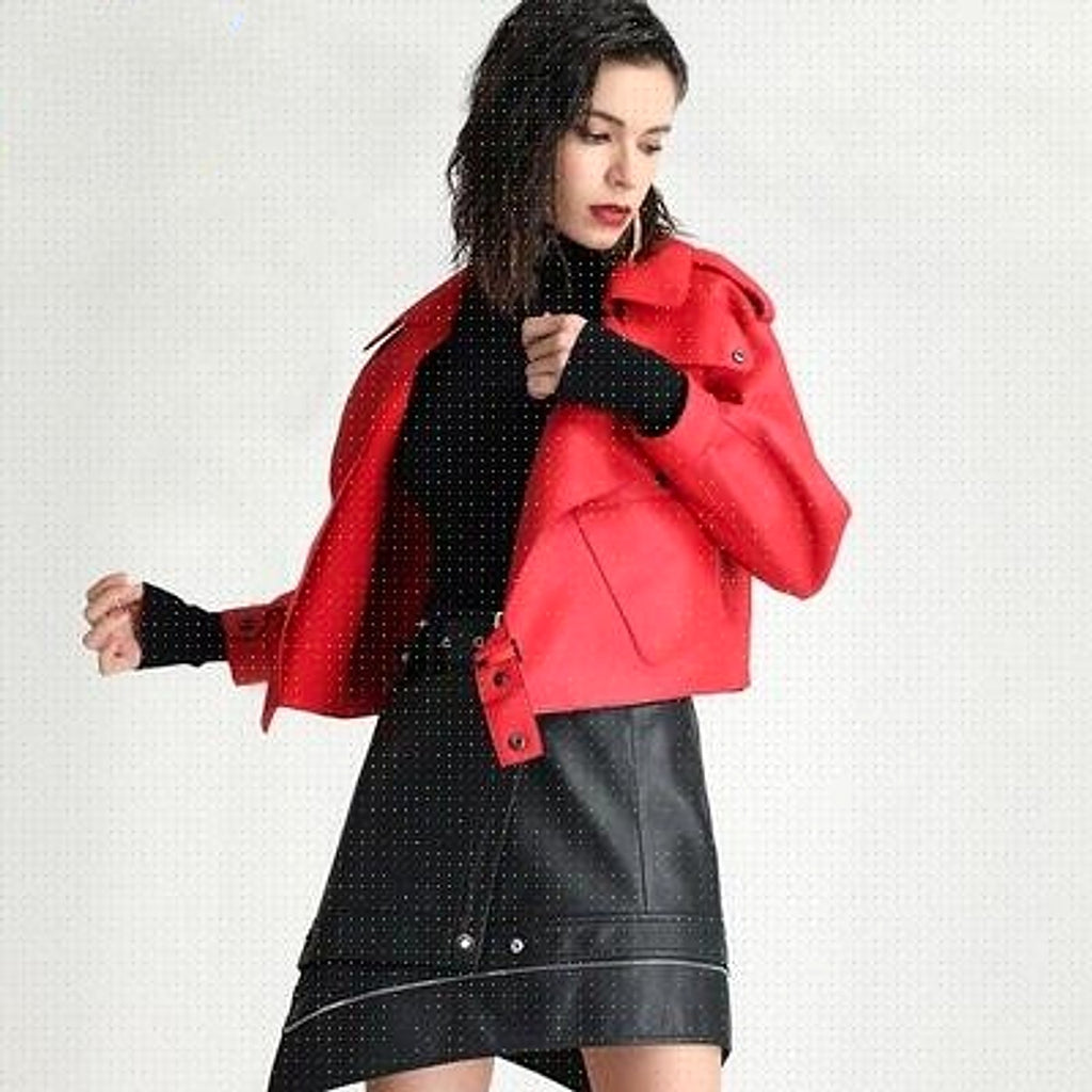 Leather Jacket Women New Outerwear Large Retro - enhanced image 12