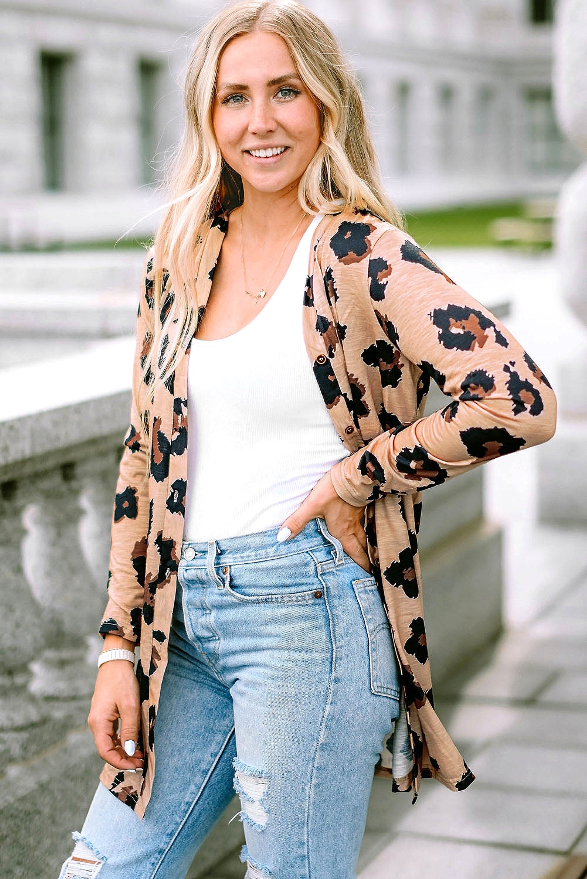 Leopard Printed Open Front Cardigan - enhanced image 12