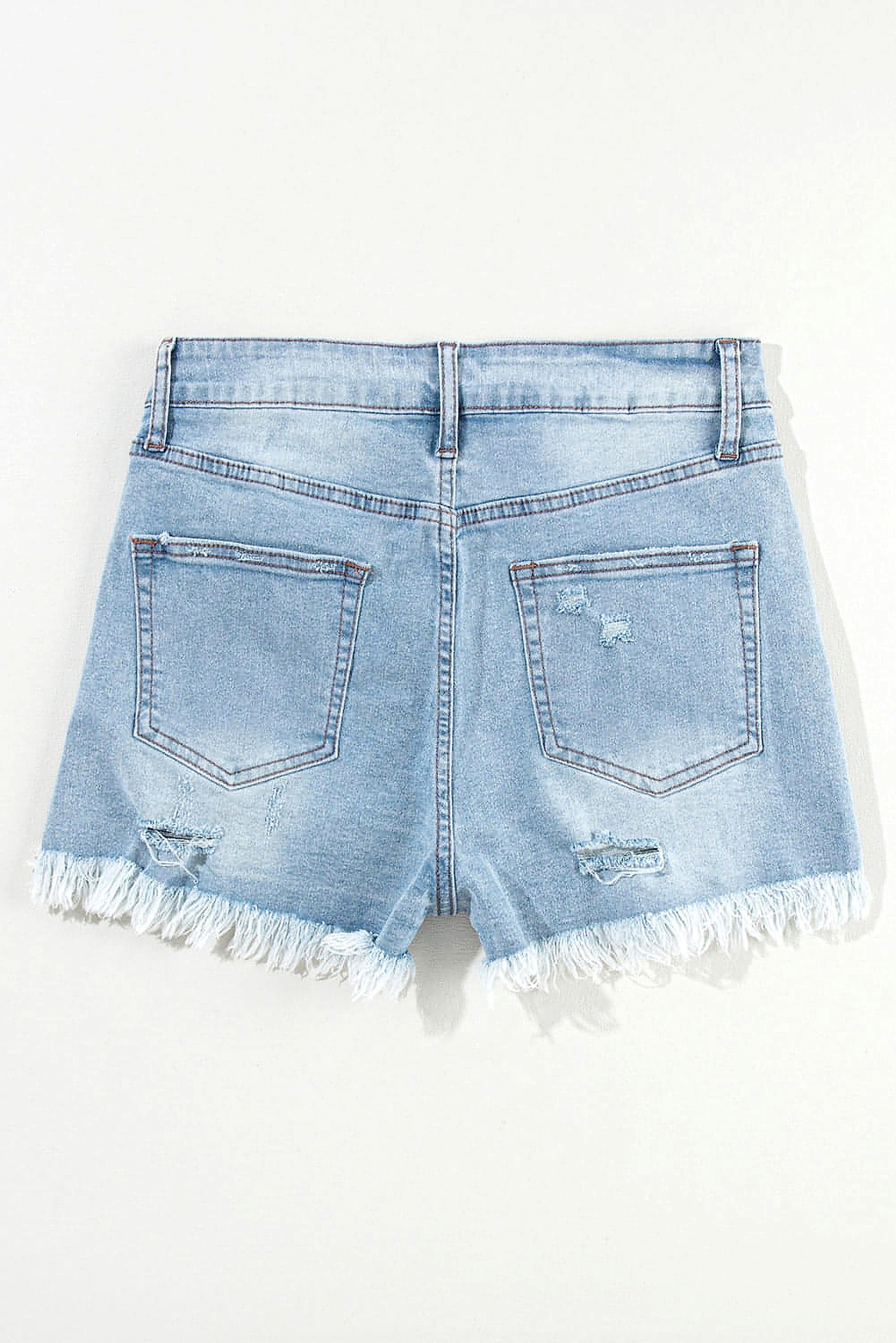 Light Blue Distressed Ripped Raw Hem High Waist Denim Shorts - enhanced image 12