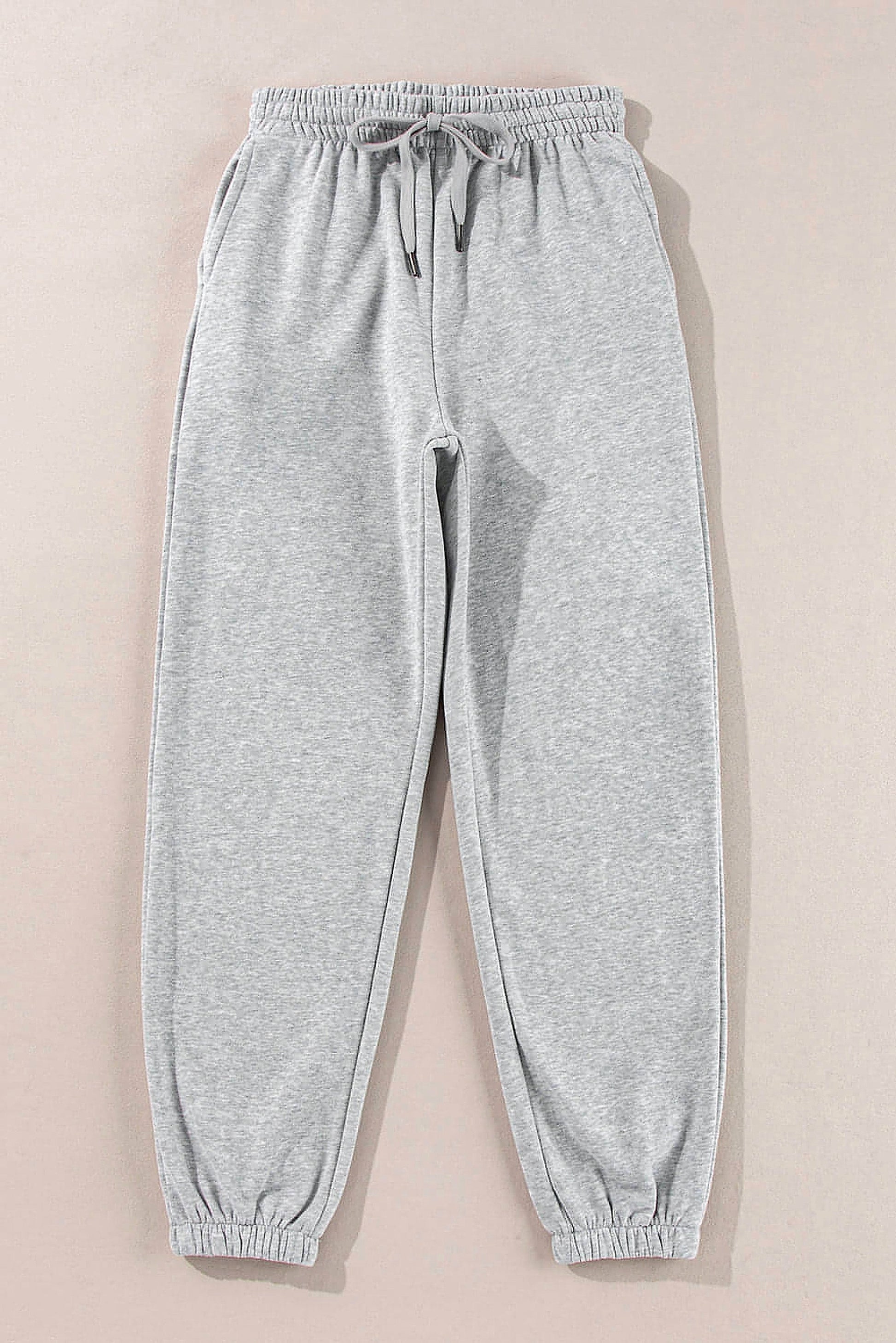 Light Grey Solid Color Fleece Lined Drawstring Waist Joggers - enhanced image 12