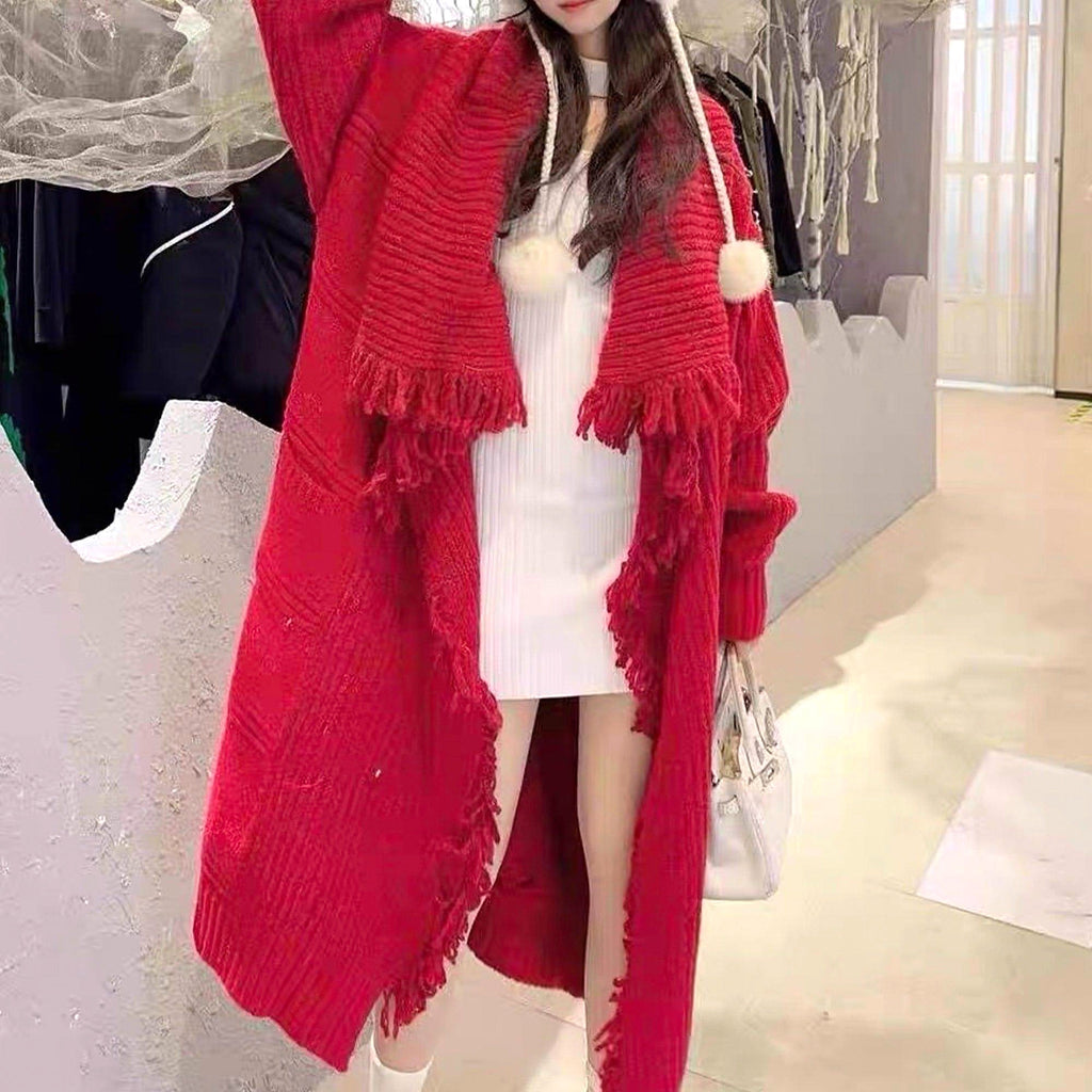 Long Alpaca Wool Sweater Coat Handmade Womens Clothing - enhanced image 12