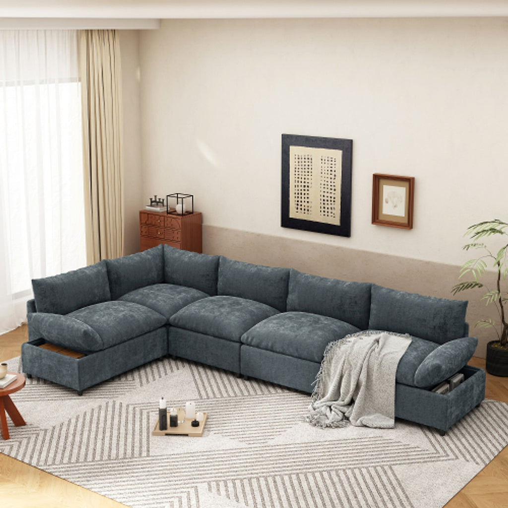 LuneluX_Home – 115.5" Modular Deep Gray Sectional Sofa with Storage & Plush Cushions - enhanced image 12