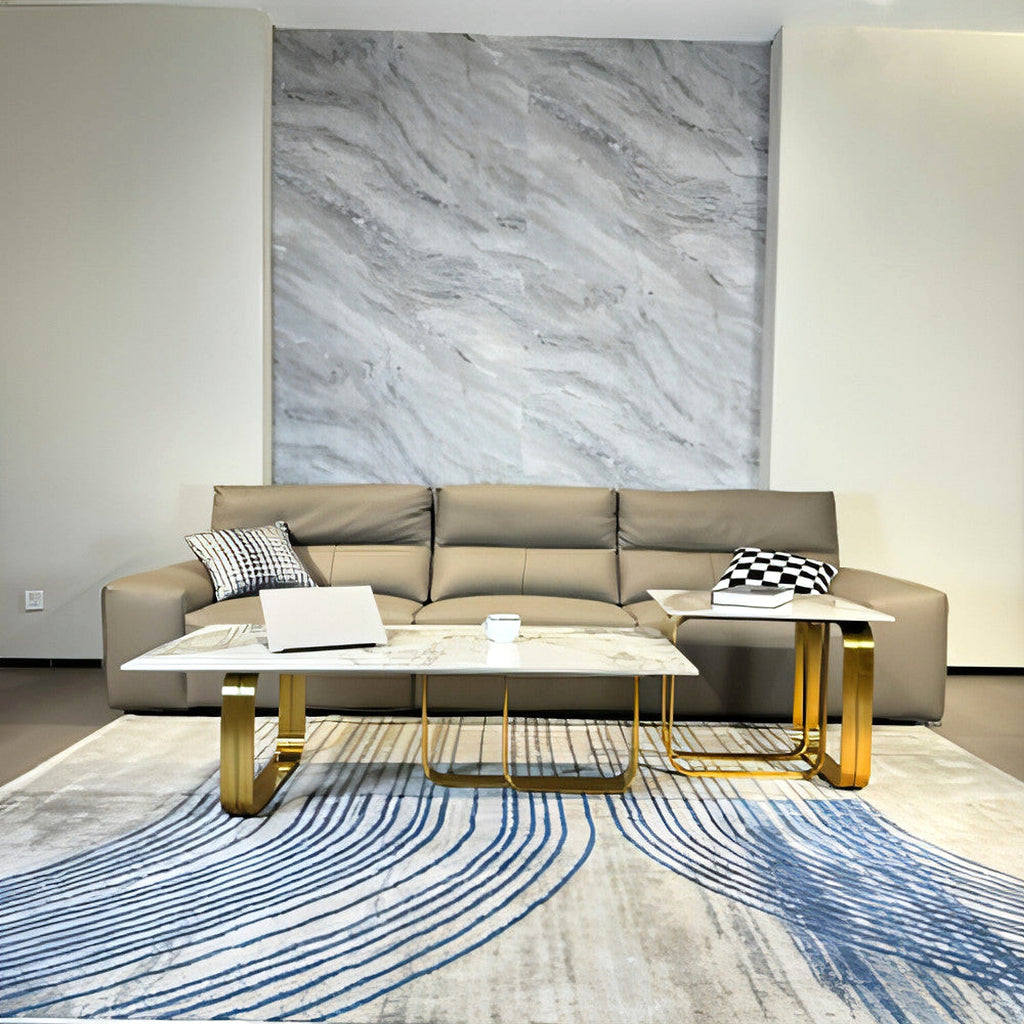 LuneluX_Home – Modern Sintered Stone Coffee Table Set with Gold Frame (2 pcs) - enhanced image 12