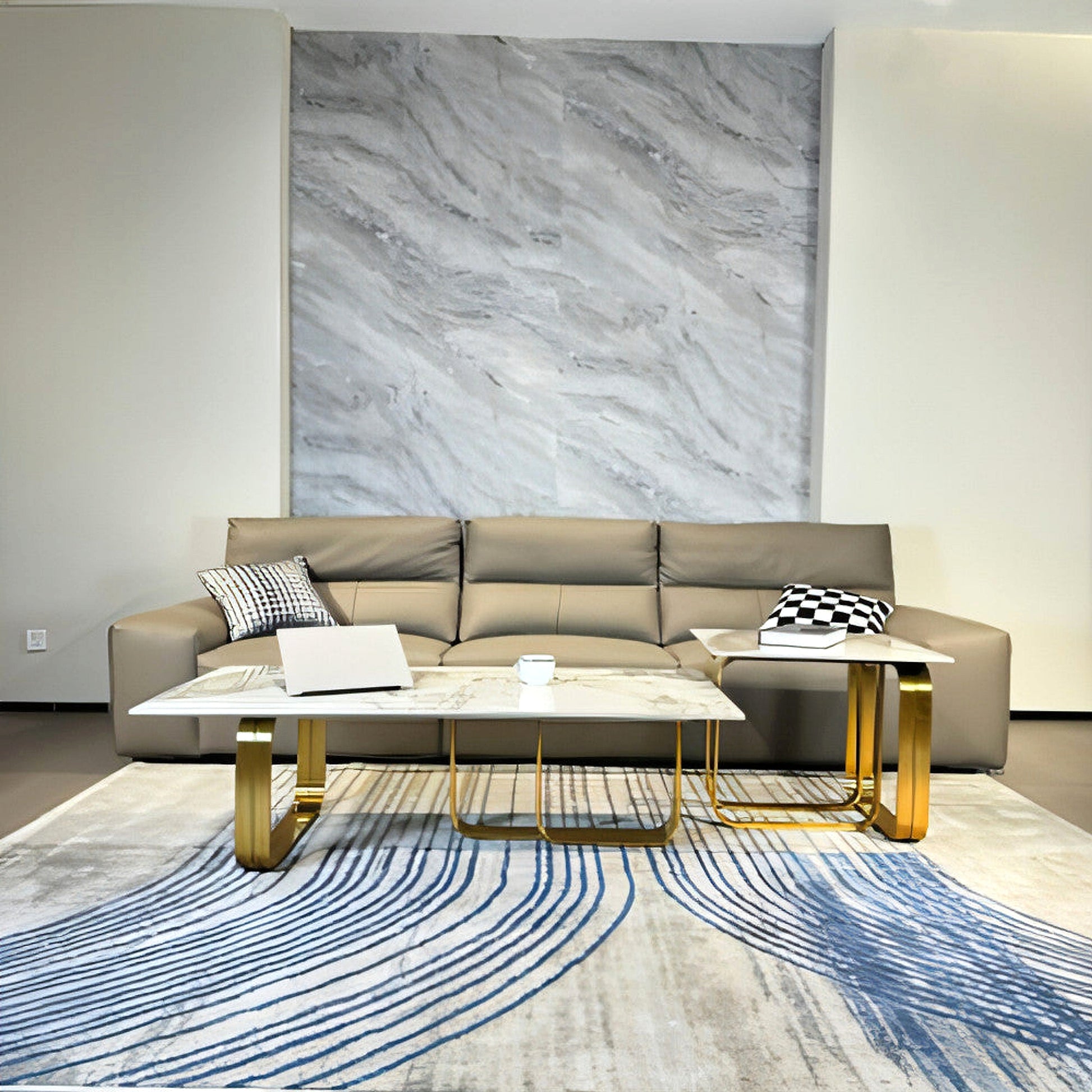 LuneluX_Home – Modern Sintered Stone Coffee Table Set with Gold Frame (2 pcs) - enhanced image 12