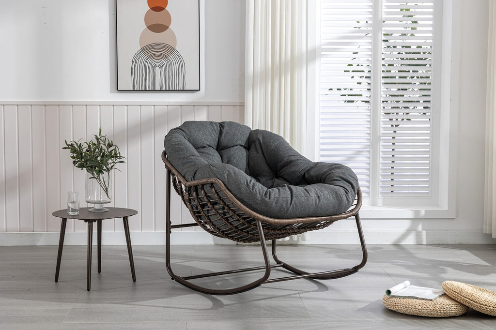 LuneluX_Home – Outdoor Rocking Lounge Chair with Cushion (Grey) - enhanced image 12