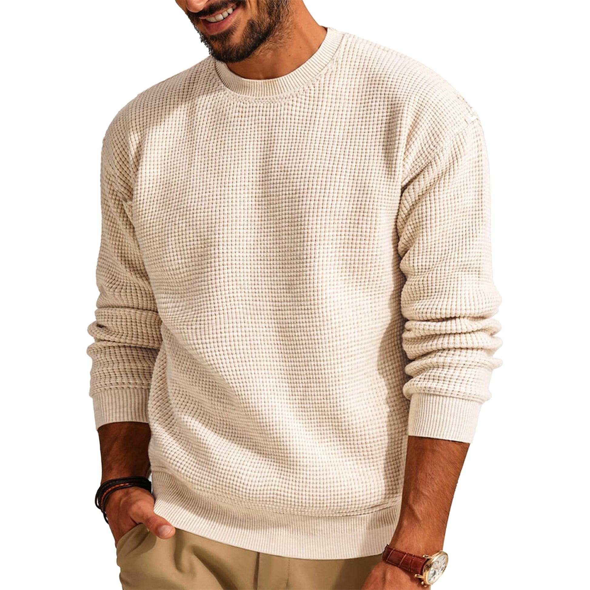 Men's Fashion Solid Color Waffle Casual - enhanced image 12