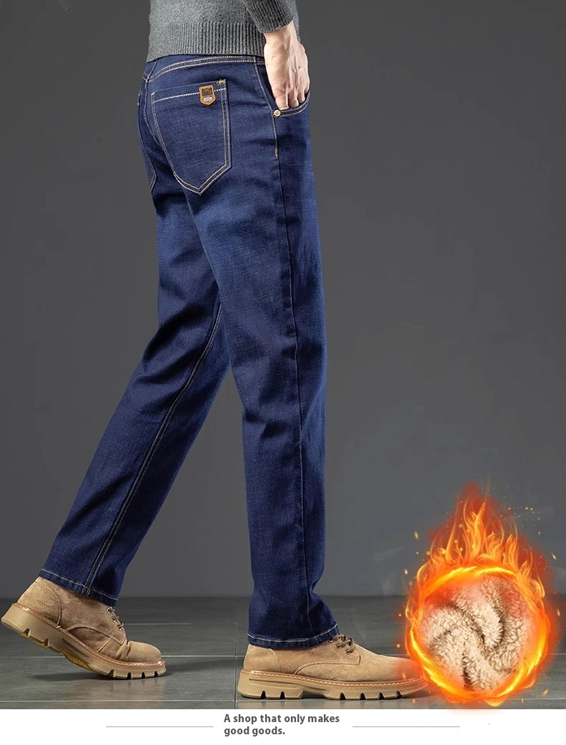 Men's Fleece Addition Denim Trousers Men's Pants Jeans Winter - enhanced image 12