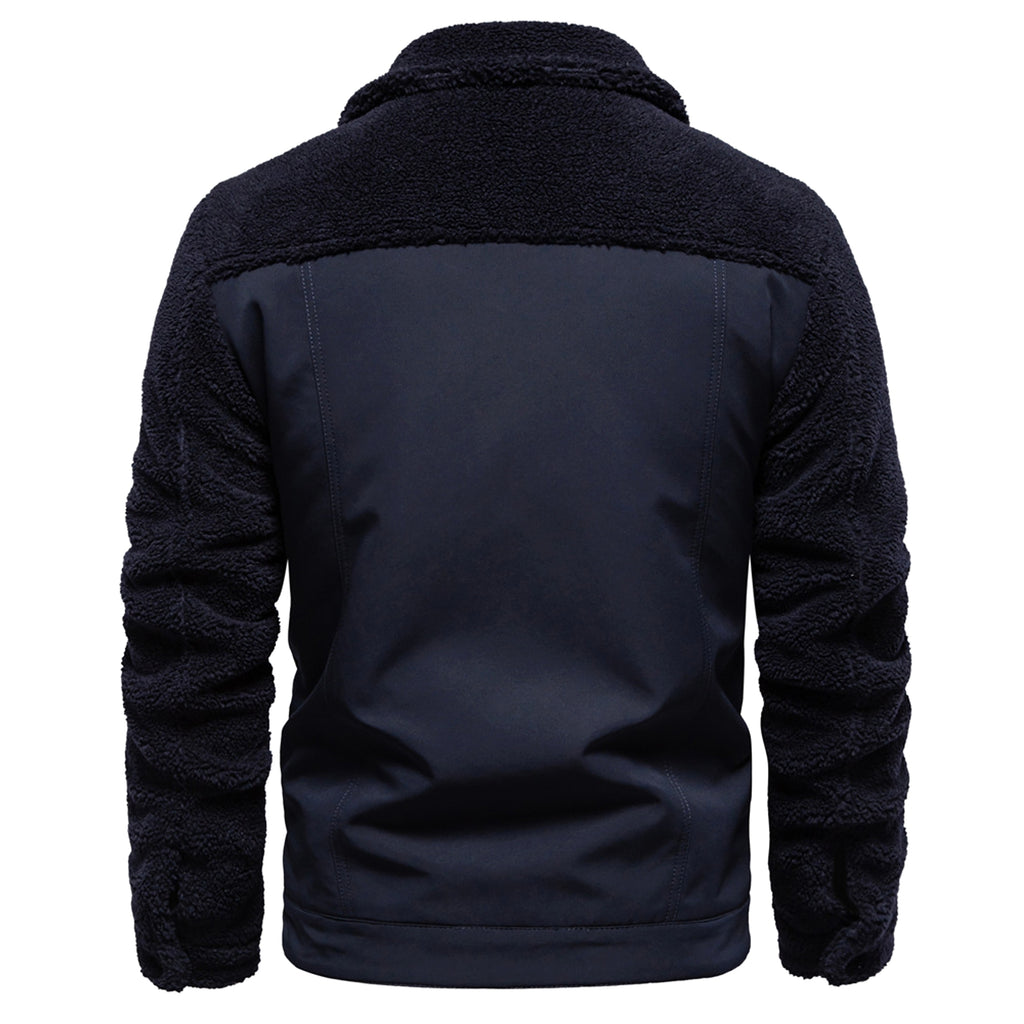 Men's New Jacket Fashion Casual Patchwork Lamb Wool Coat - enhanced image 12
