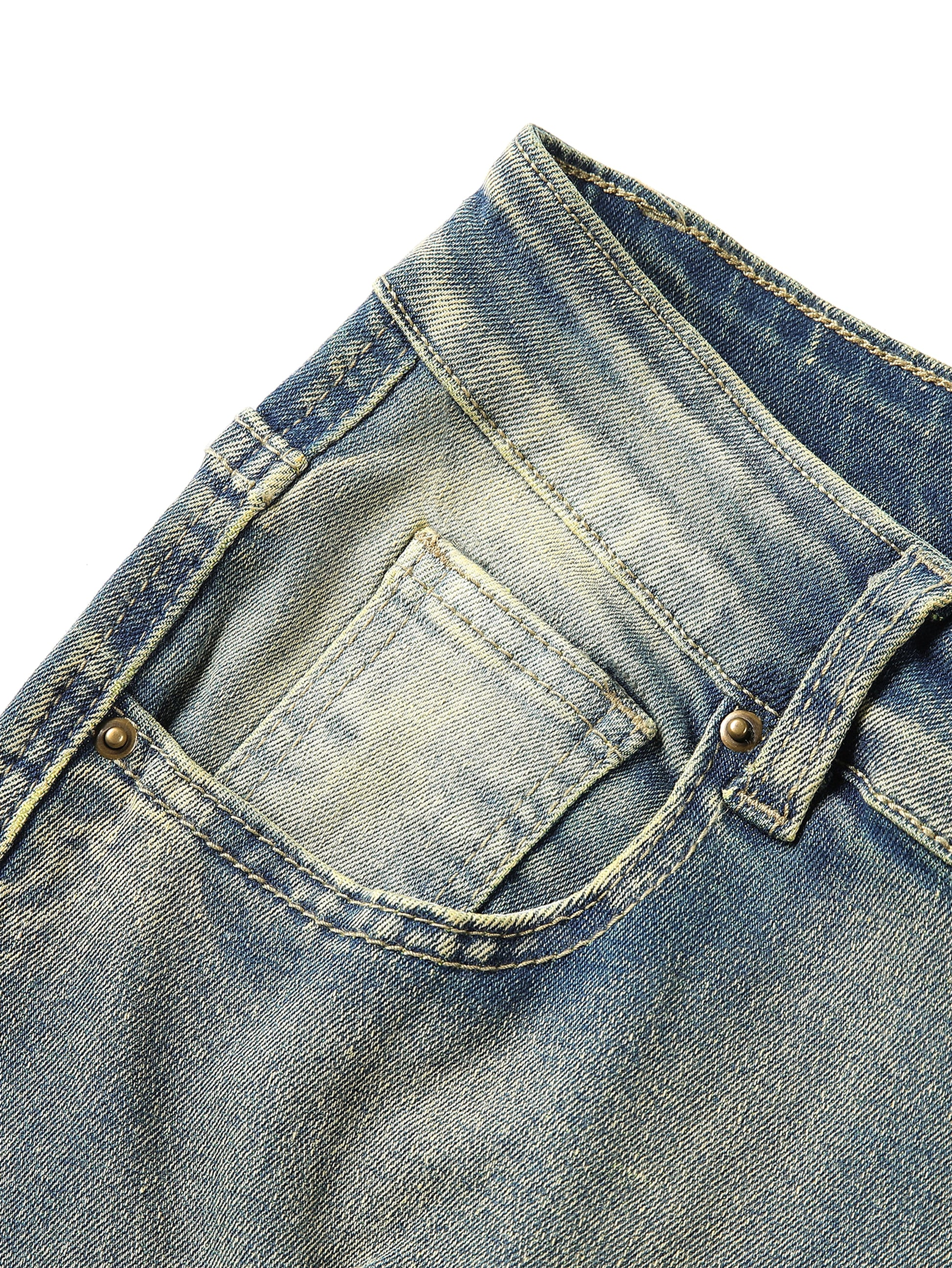 Men's Patchwork Fringe Slightly Flared Stretch Jeans - enhanced image 12