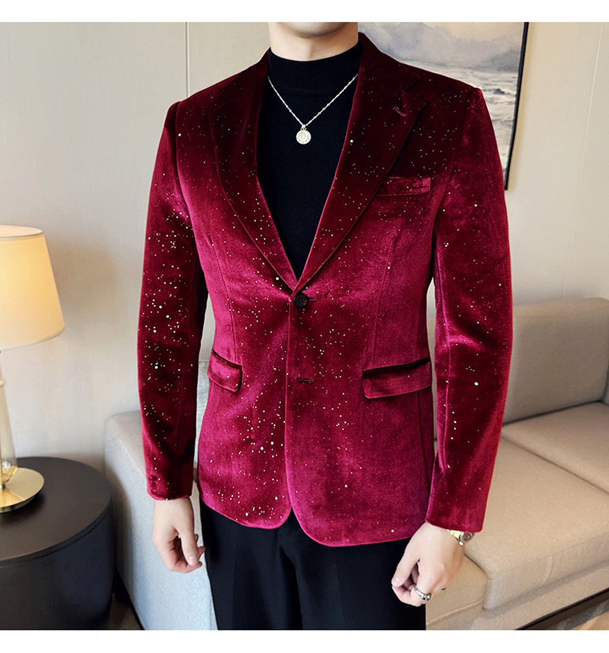 Men's South Korea Slim-fit Fashion Bronzing Stage Suit Jacket - enhanced image 12