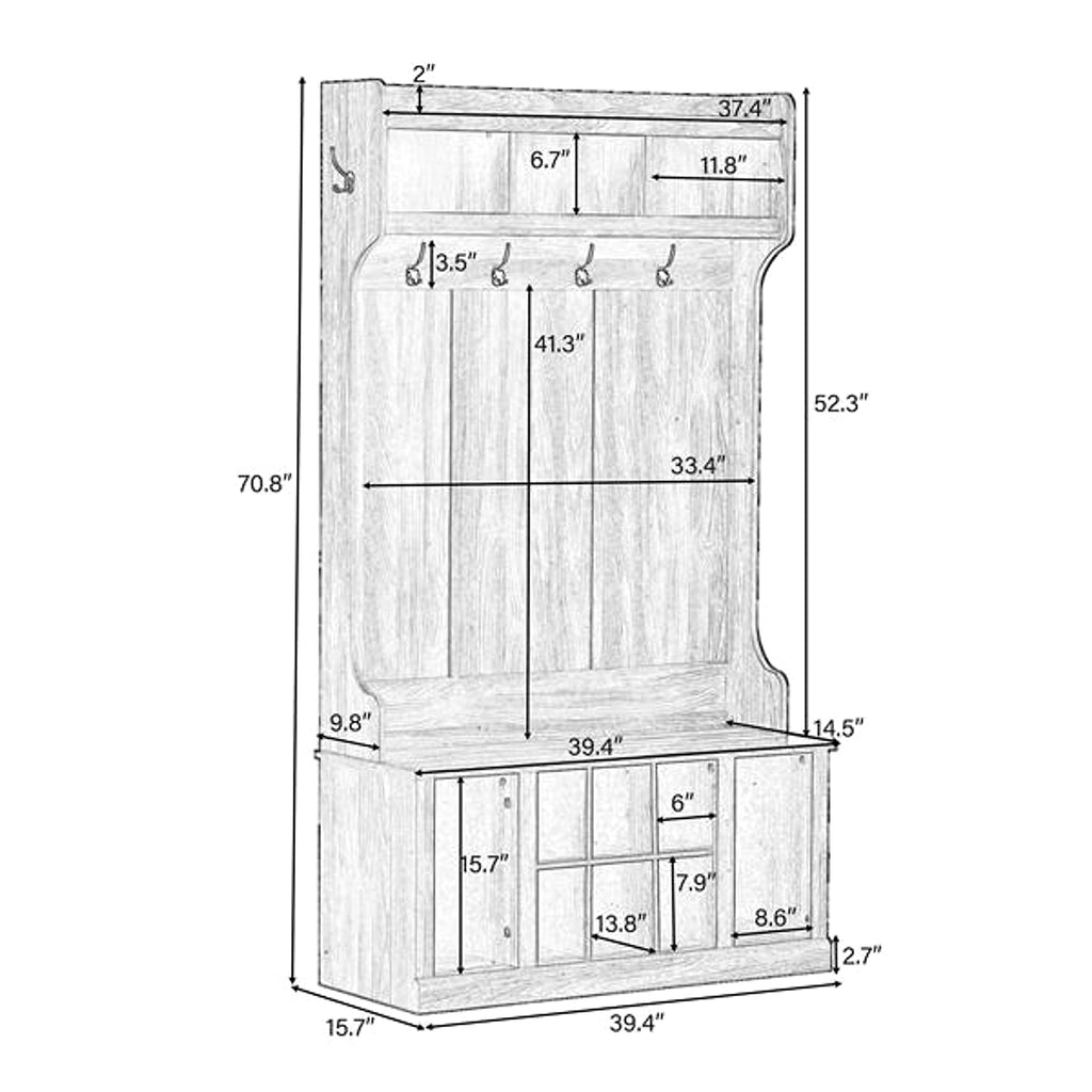 LuneluX_Home – Modern Farmhouse Hall Tree with Storage Bench & Hooks (White) - enhanced image 12