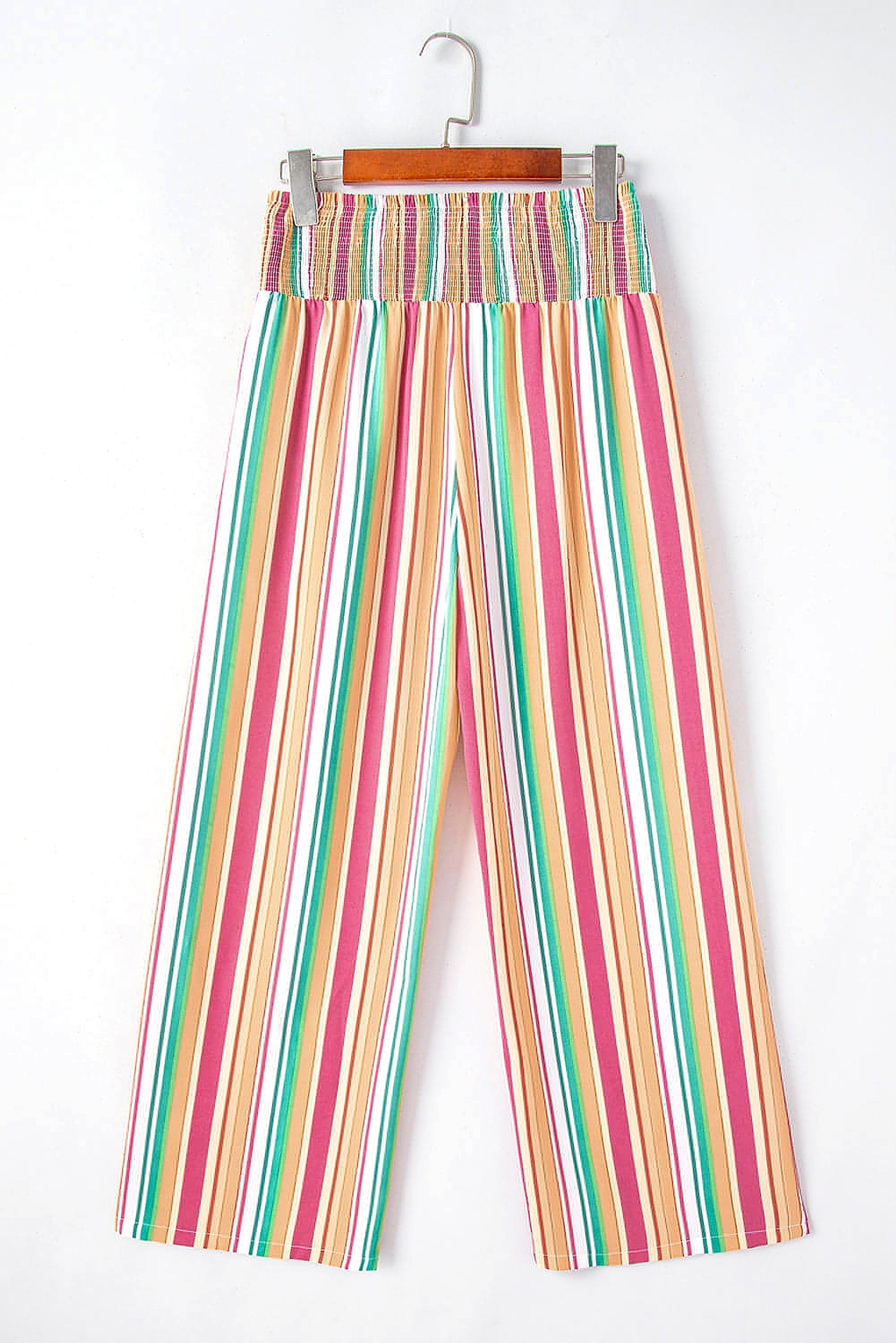 Multicolor Striped Smocked High Waist Wide Leg Pants - enhanced image 12