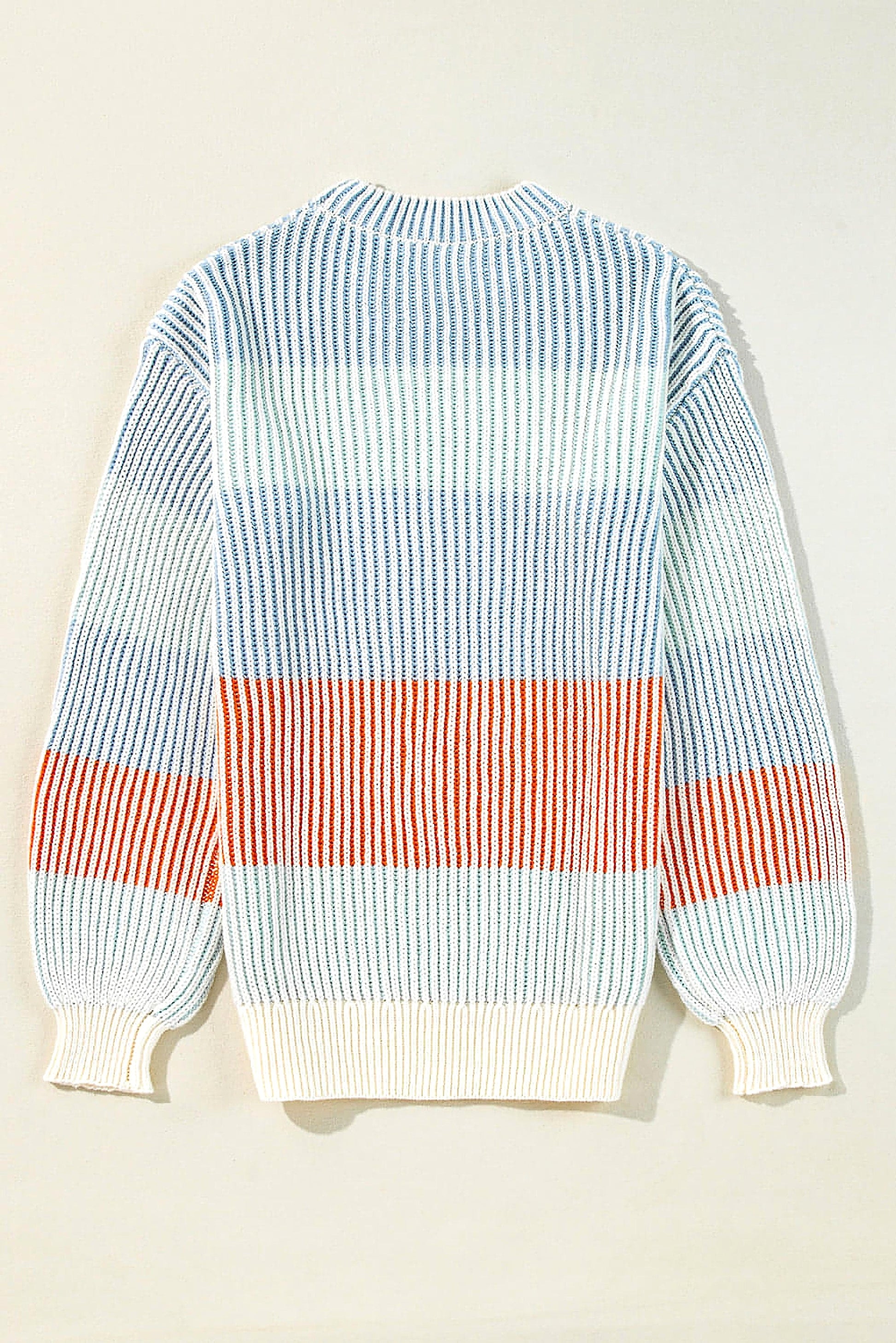 Multicolour Colorblock Textured Knit Bubble Sleeve Sweater - enhanced image 12