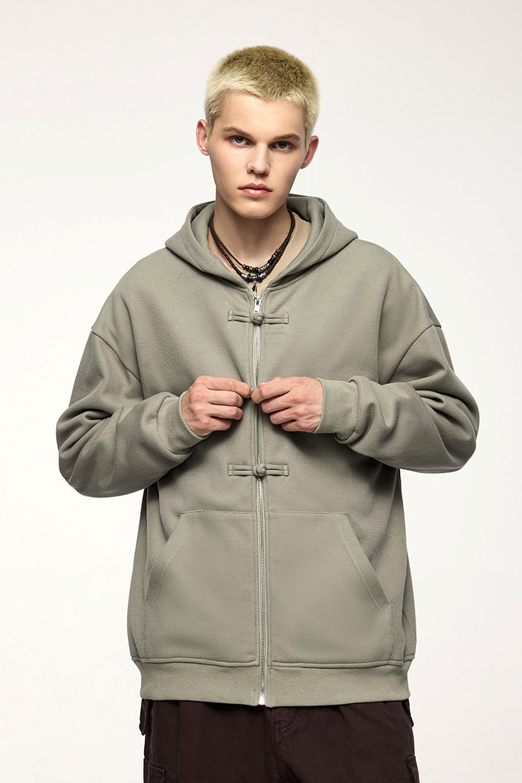 New Chinese Style Buckle Fleece Zipper Hooded Sweater - enhanced image 12