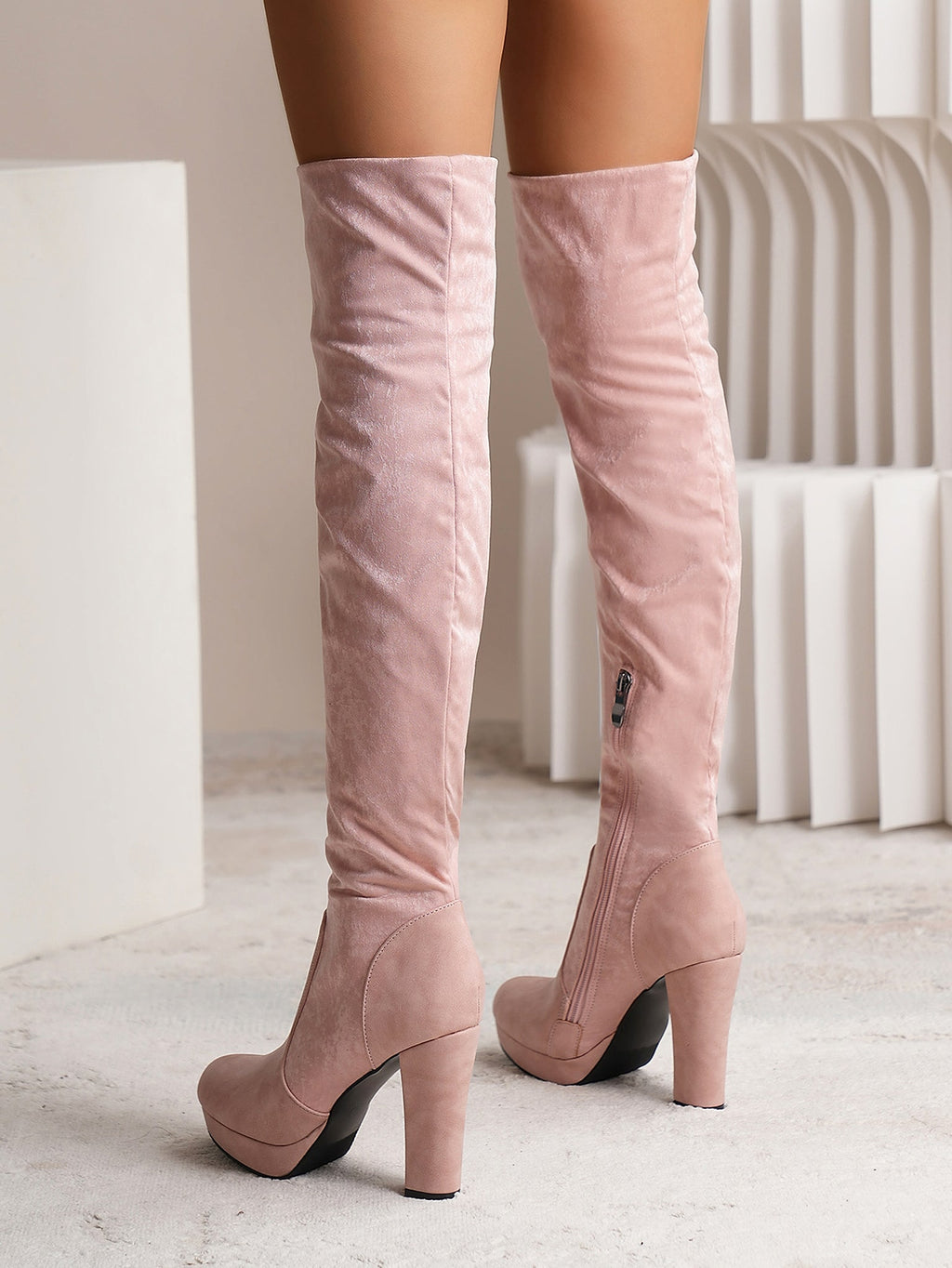 New Long Boots For Women Elastic Suede High Square Heel Over-the-knee Boots Fashion Party Shoes Winter - enhanced image 12