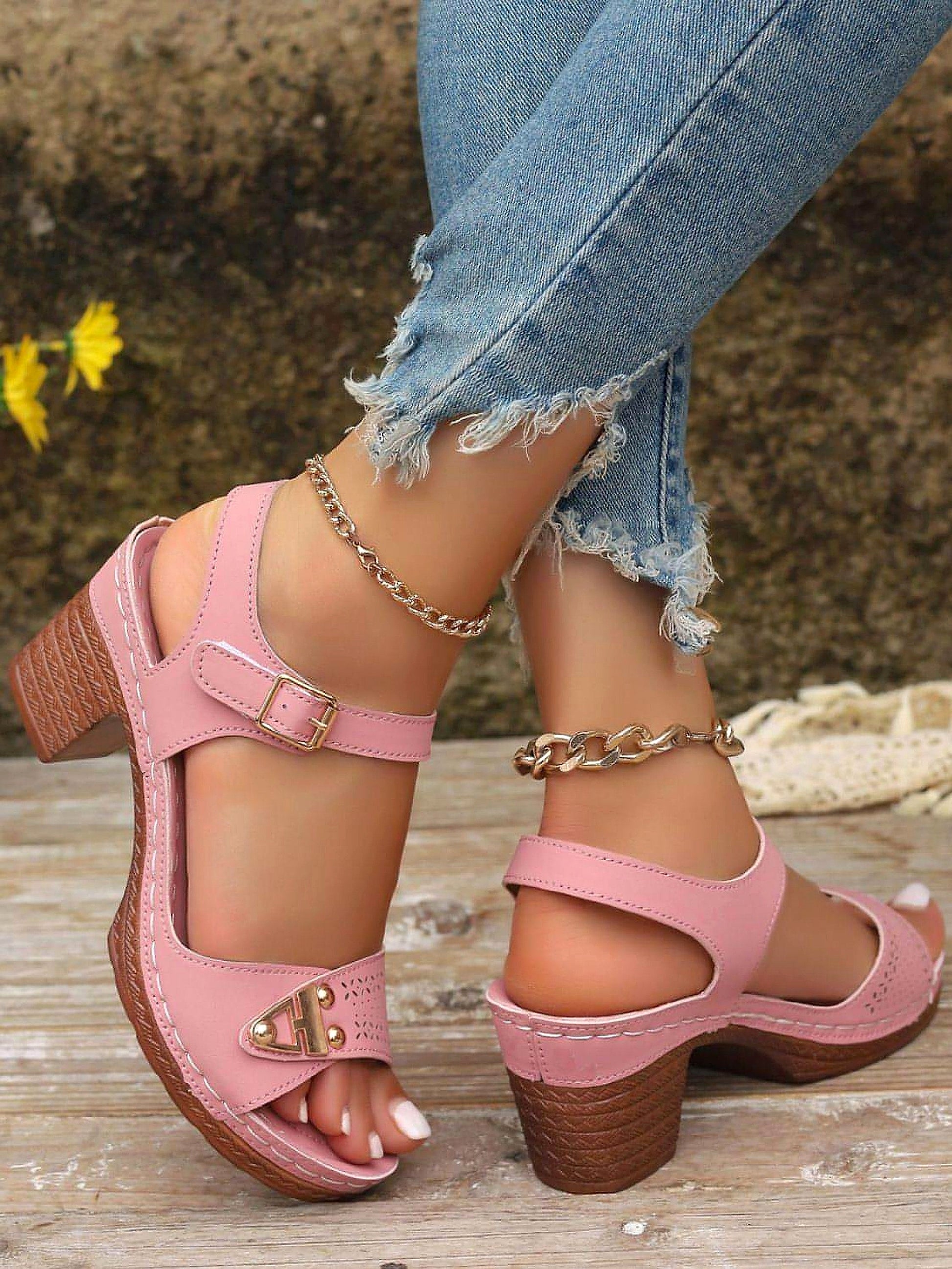 Peep Toe Block Heel Sandals - enhanced image 12
