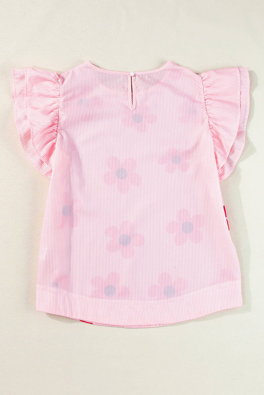 Pink Pinstripe Floral Print Ruffled Flutter Sleeve Blouse - enhanced image 12