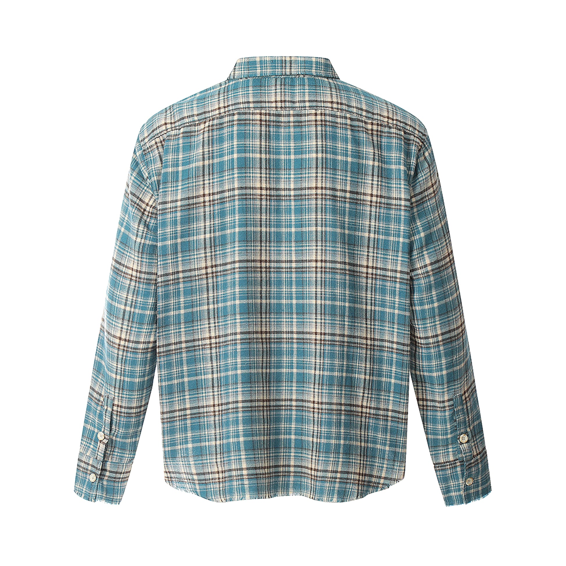 Plaid Long Sleeve DressShirt Casual Polo Collar Raw Edge Men - enhanced image 12