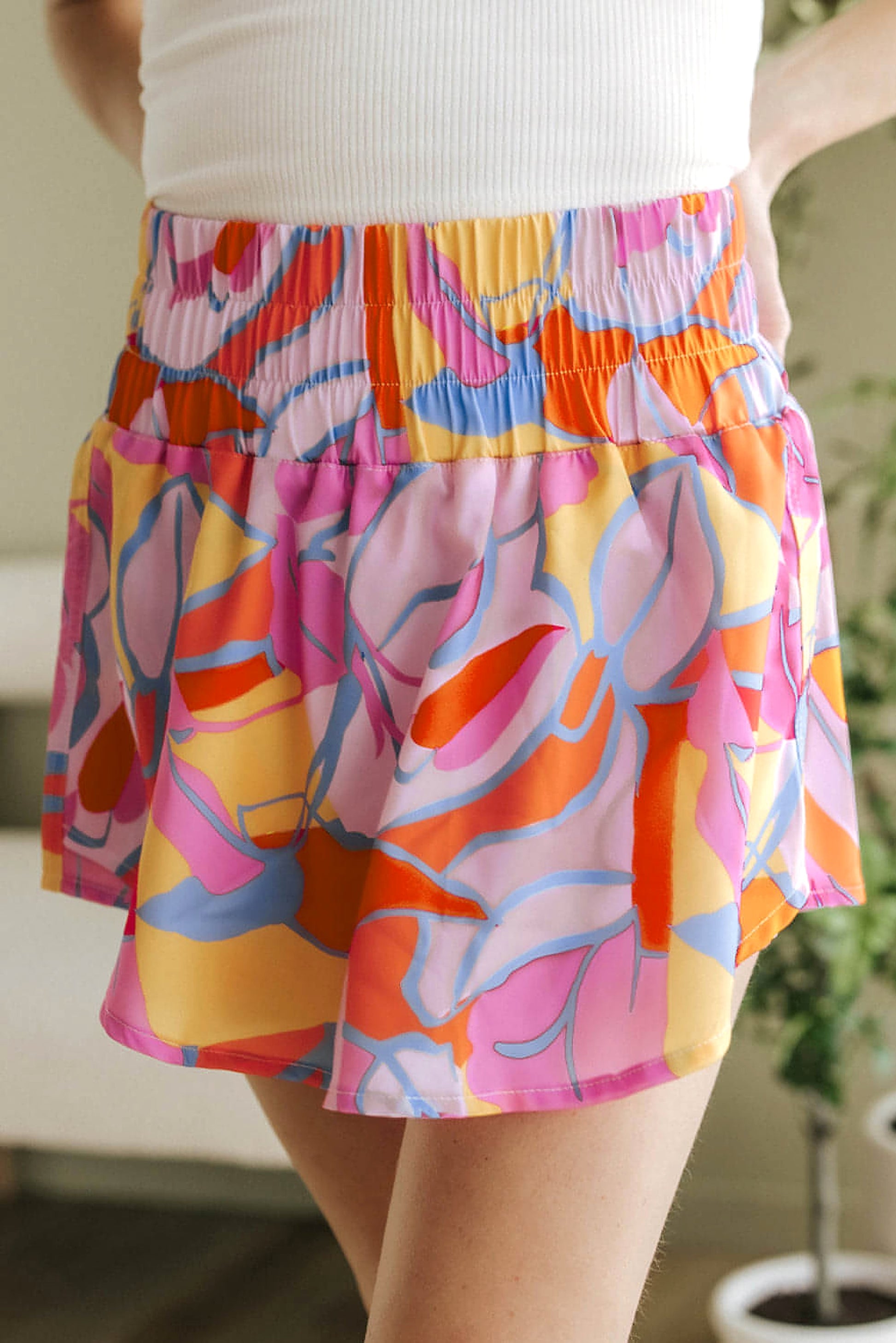 Purple Abstract Print Smock Waist Casual Shorts - enhanced image 12