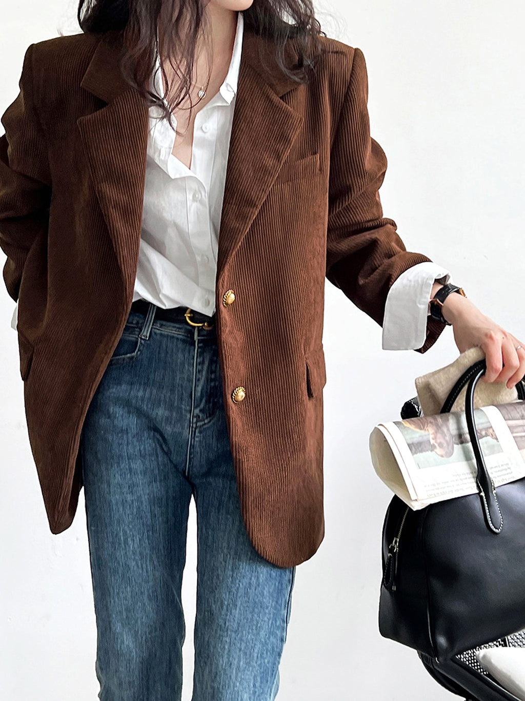 Retro Heavy Industry Metal Buckle Corduroy Suit Jacket - enhanced image 12