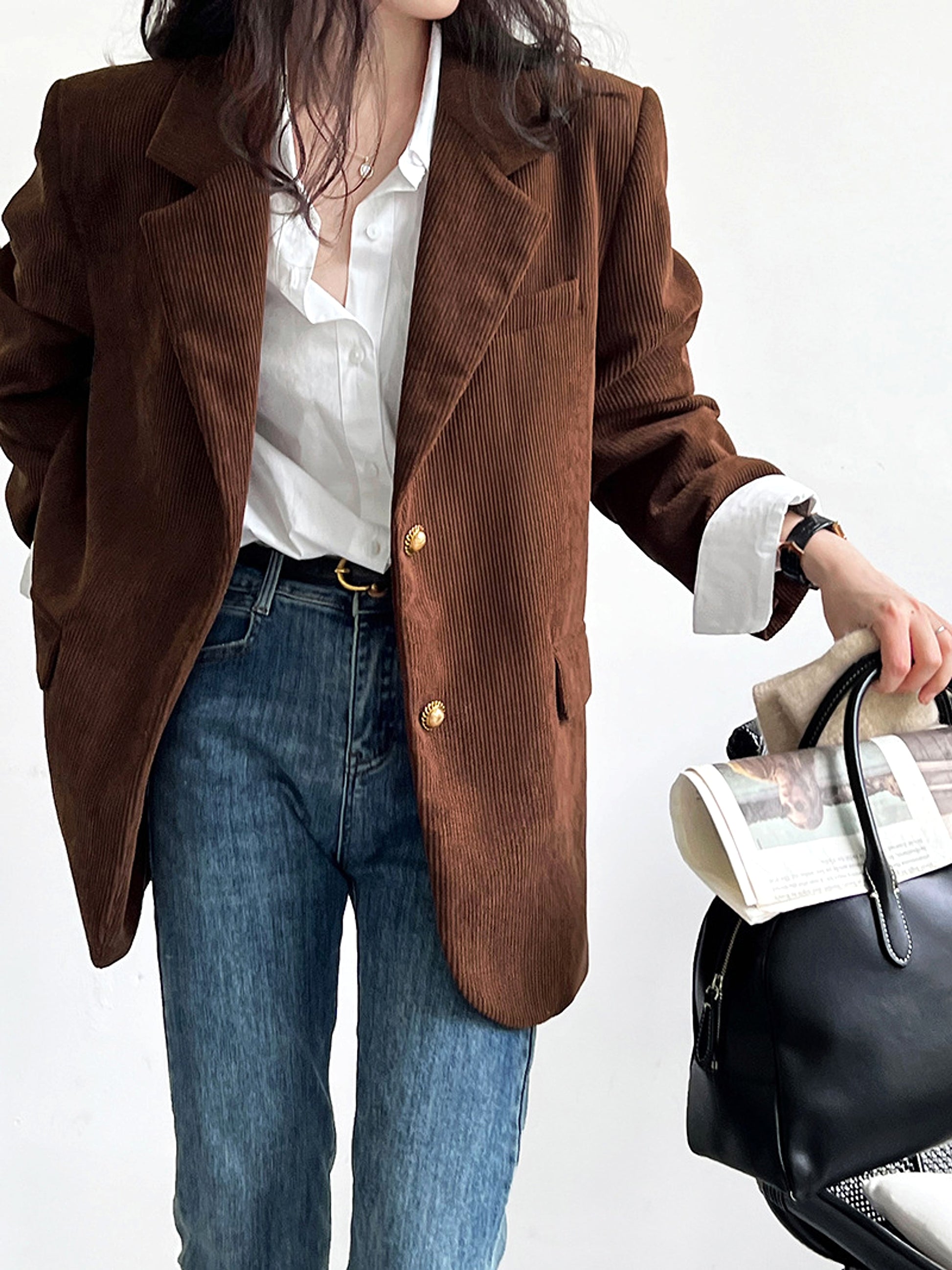 Retro Heavy Industry Metal Buckle Corduroy Suit Jacket - enhanced image 12