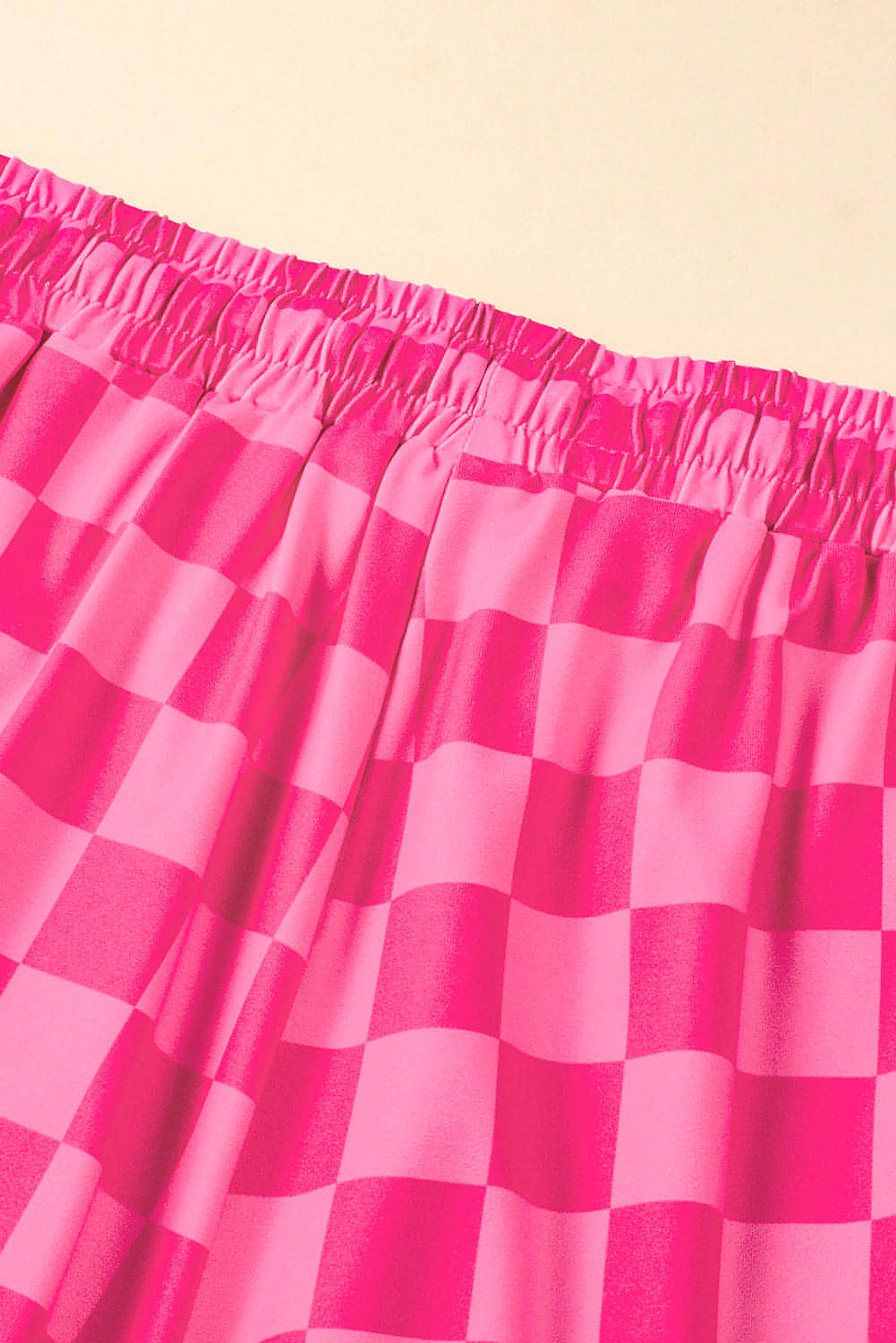Rose Checkered Drawstring Elastic Waist Casual Shorts - enhanced image 12