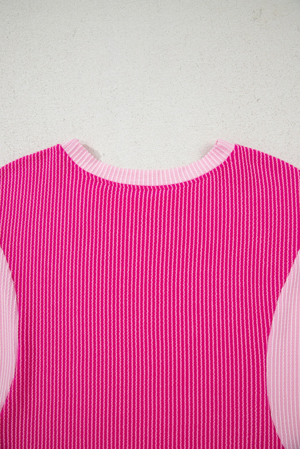 Rose Red 3D Spiral Ribbed Texture 2 Tones Patchwork Short Set - enhanced image 12