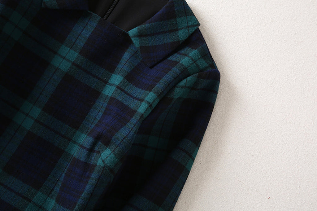 A1. Royal English Lapel Long Sleeve Plaid Waist Dress - enhanced image 12