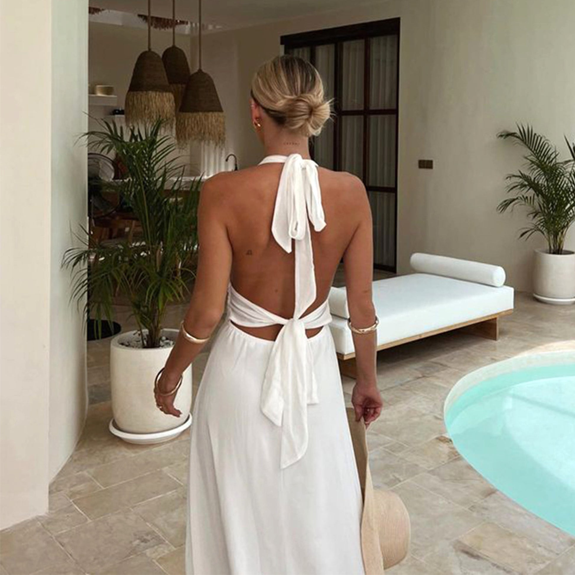 V-neck Slit Dress Summer Backless Strappy Skirt Fashion Temperament Clothing Women - enhanced image 12