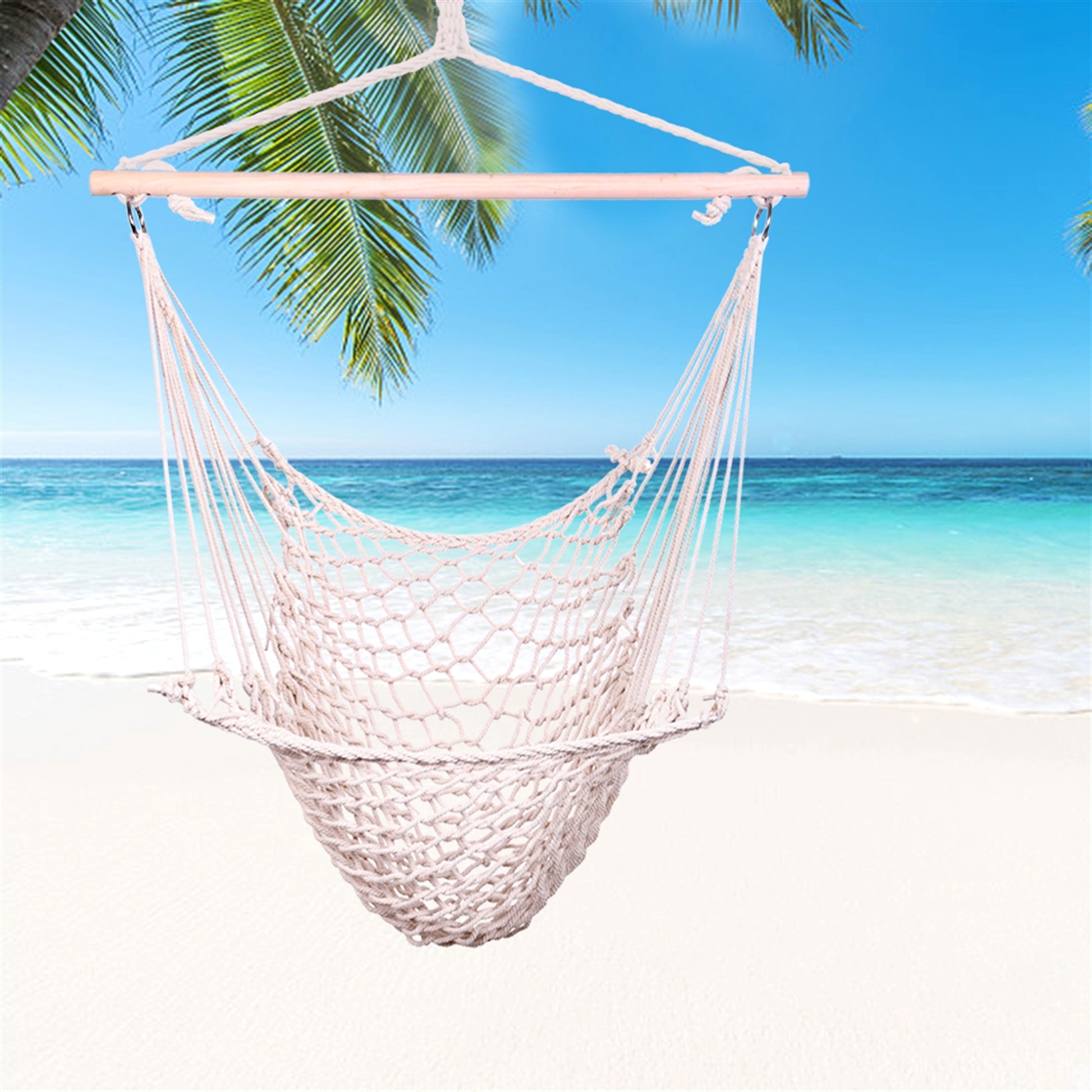 SolunaWeave™ – Cotton Rope Hanging Chair (Beige) - enhanced image 12
