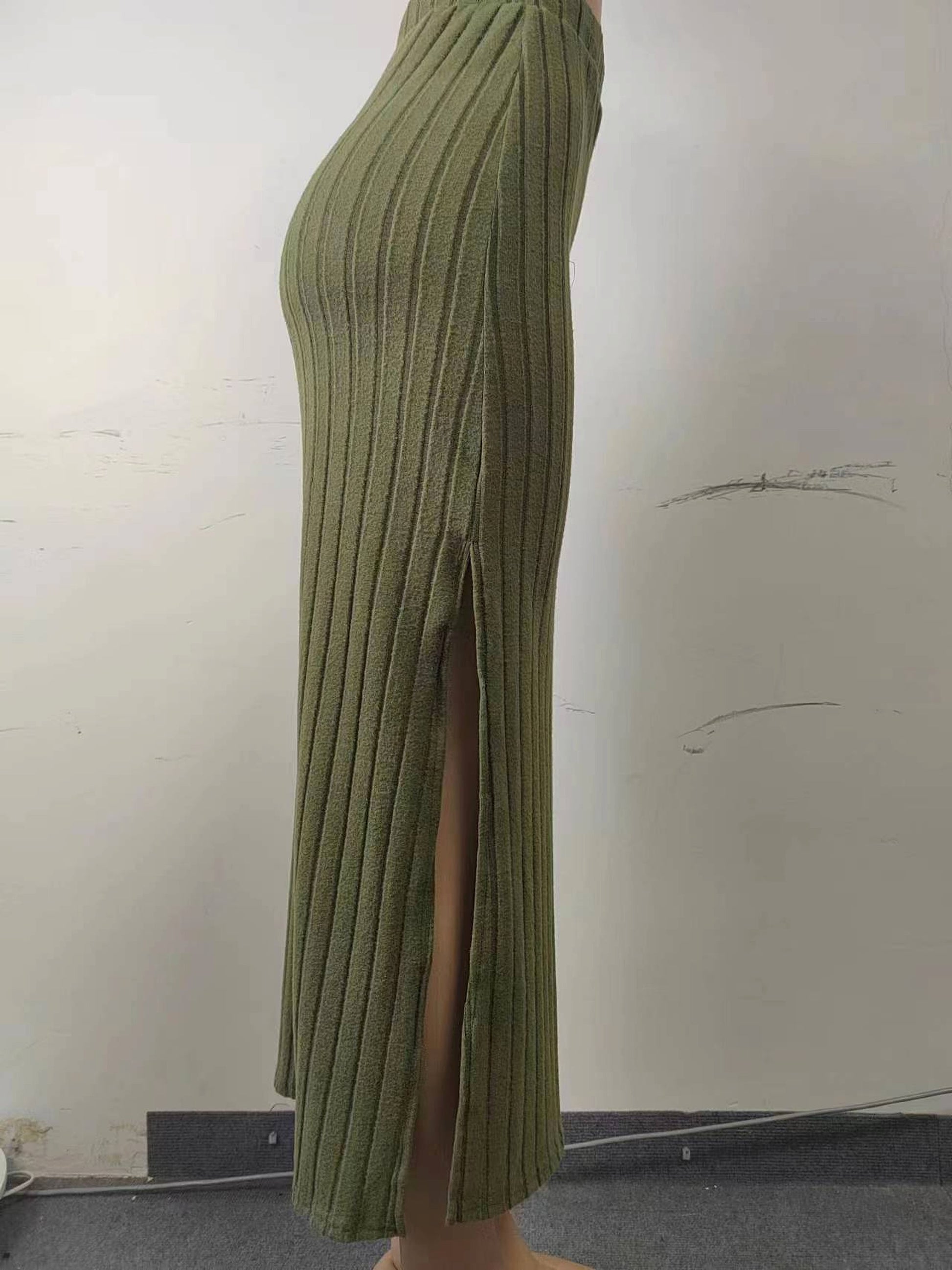 Spring Long Skirt High Waist Side Slit Slim Fit Knitted Women's Dress - enhanced image 12