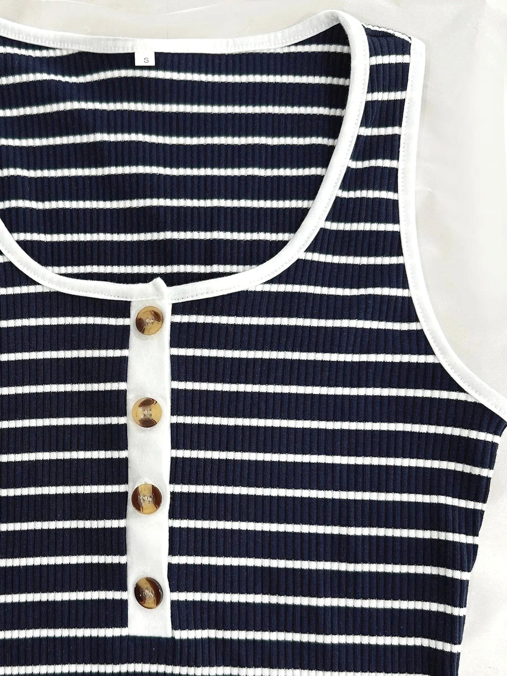 Striped Henley Tank Dress with Pockets - enhanced image 12