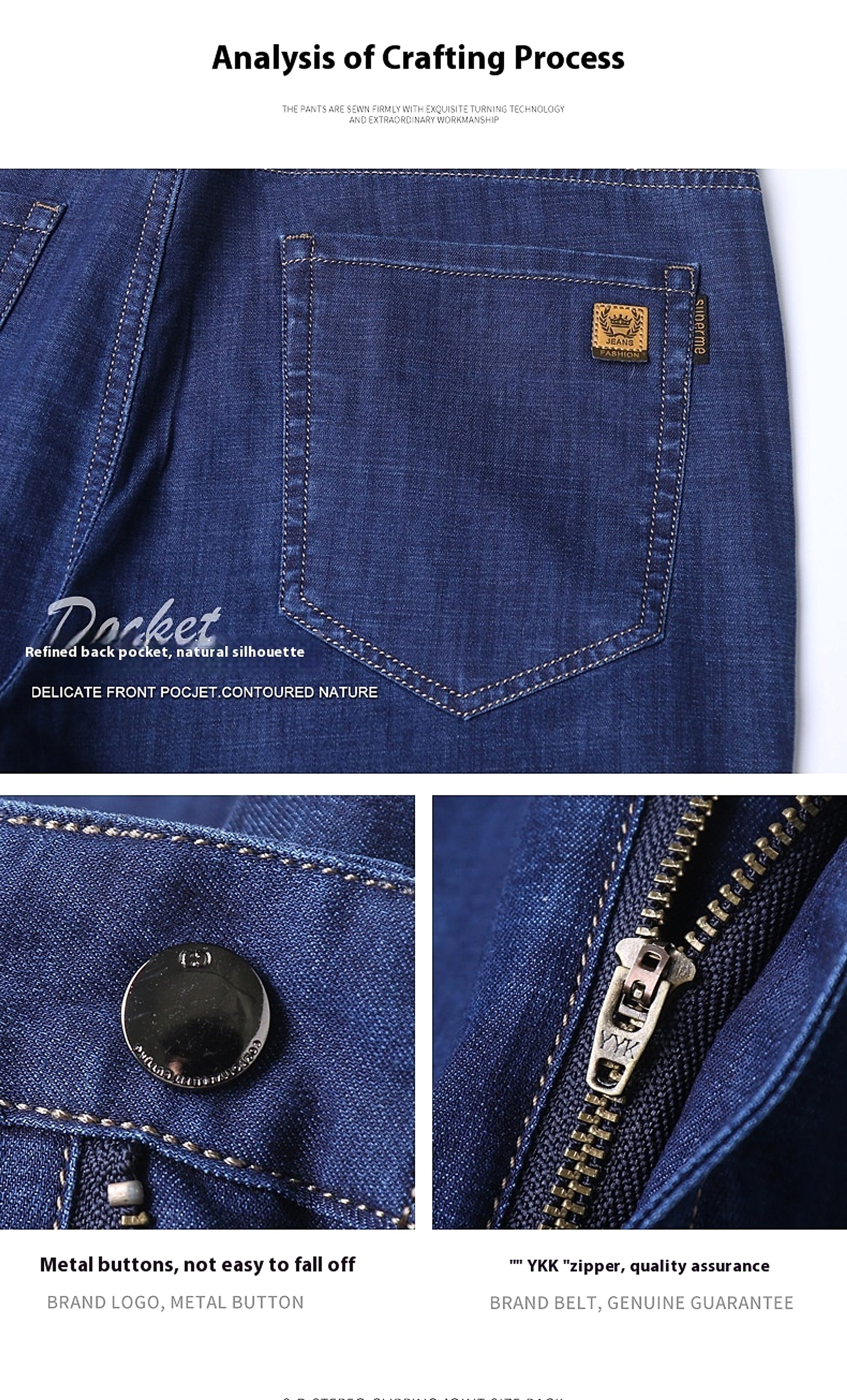 Thin Summer Cotton Elastic Ice Silk Quality Mid-high Waist Jeans - enhanced image 12