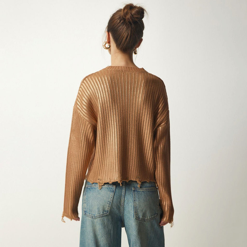 Women's Ragged Design Short Sweater Knitwear Top - enhanced image 12