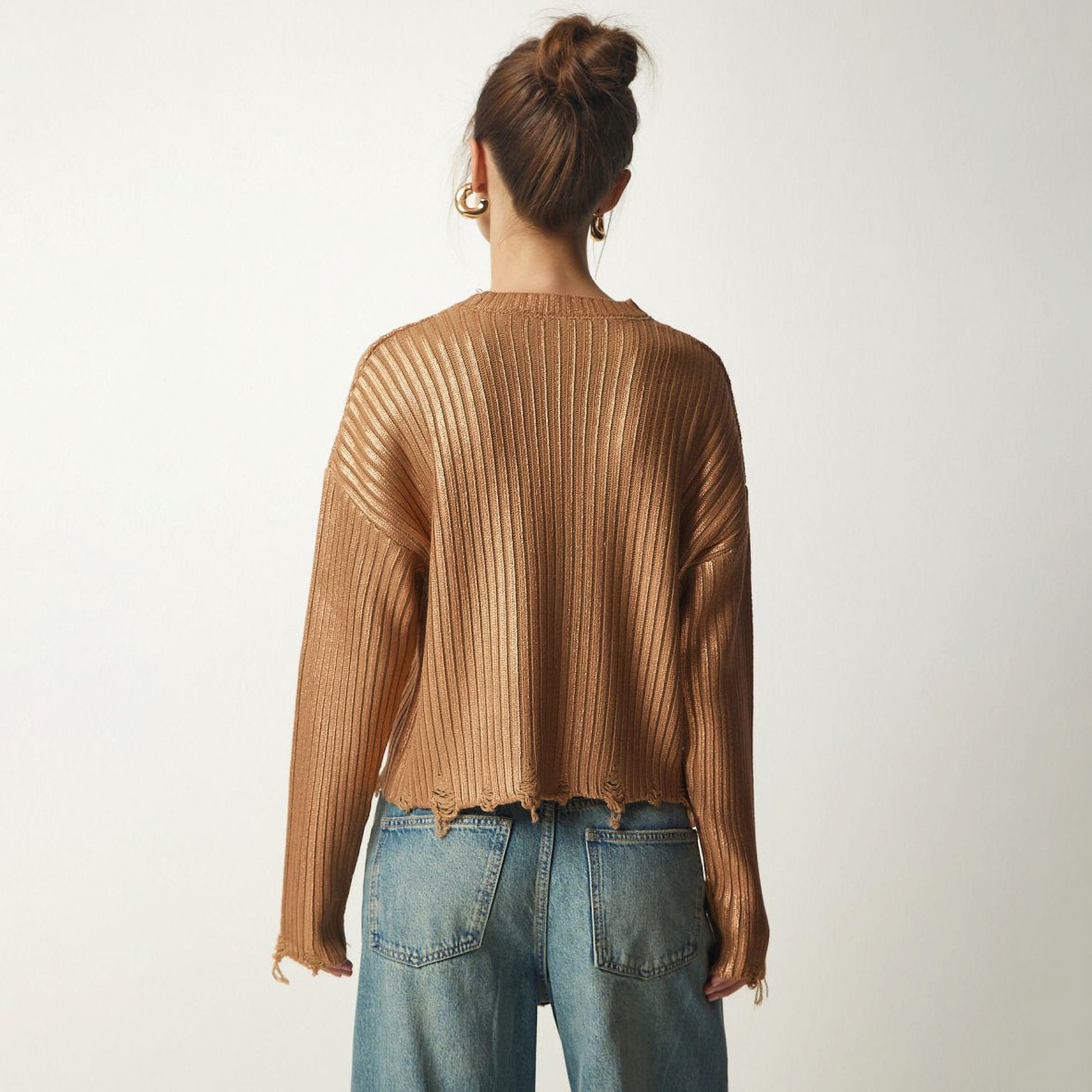 Women's Ragged Design Short Sweater Knitwear Top - enhanced image 12