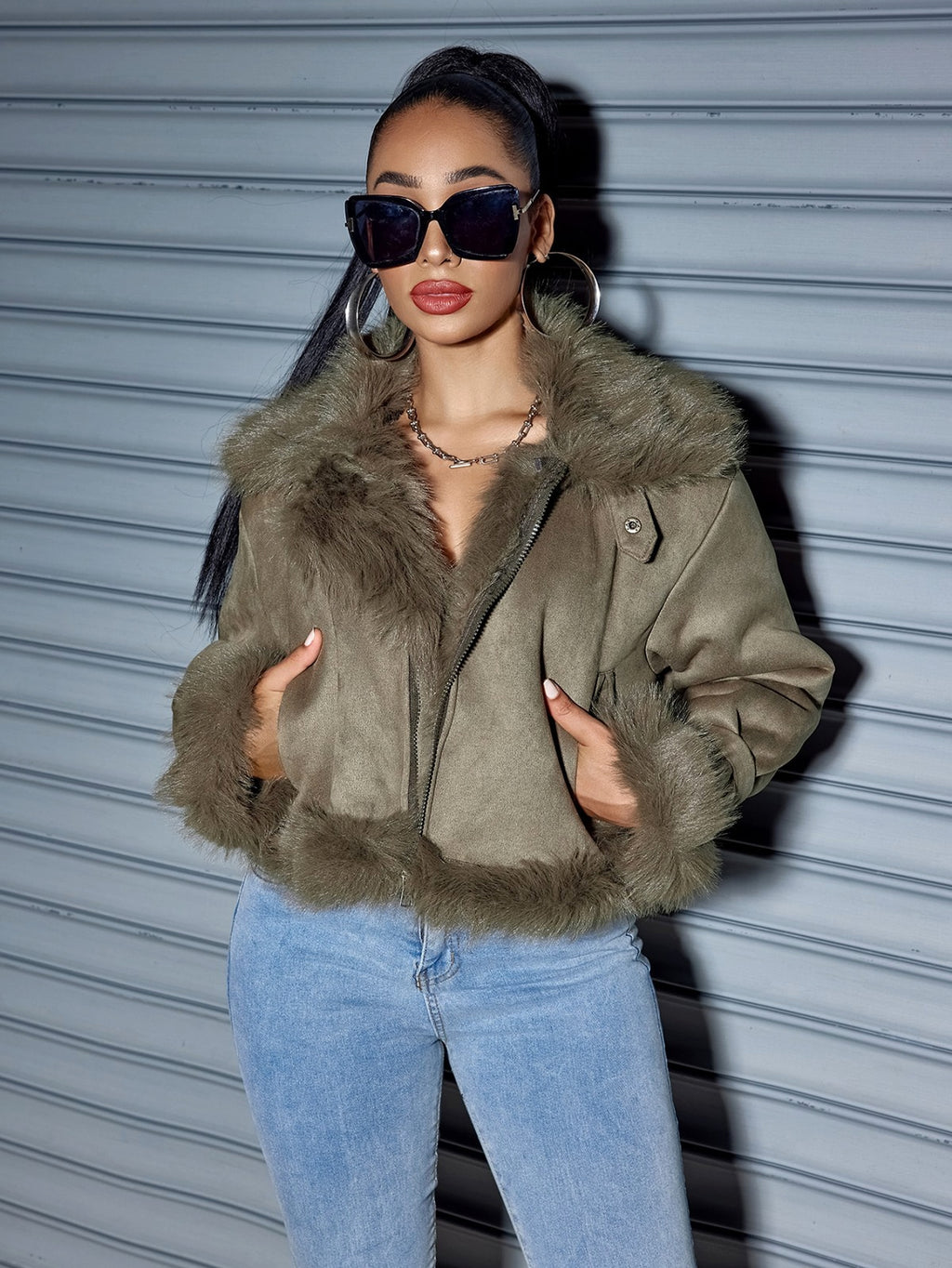 Women's Suede Short Coat – Faux Leather Fall & Winter Streetwear Jacket - enhanced image 12