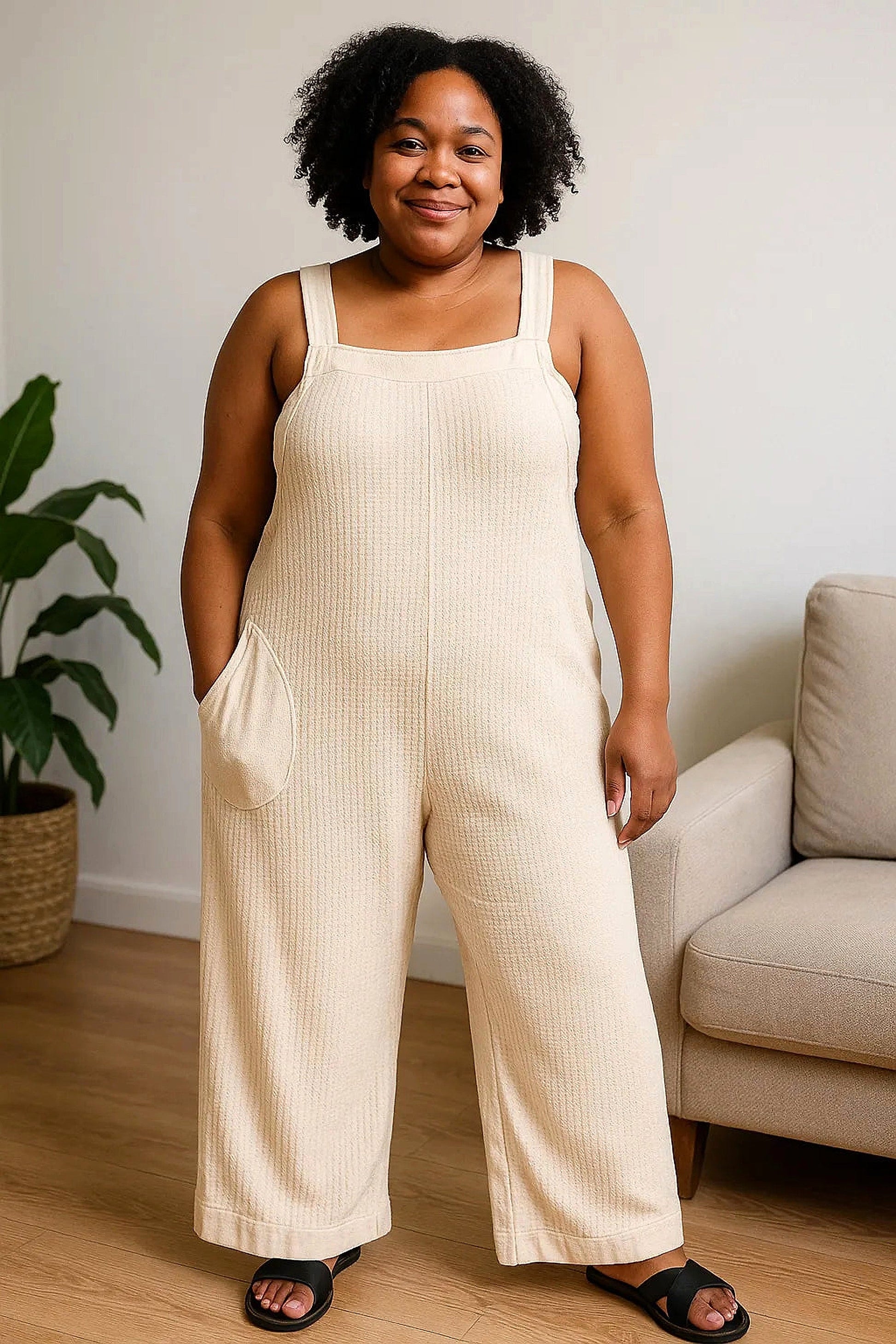 Zenana Knit Waffle Wide Leg Overalls - enhanced image 12