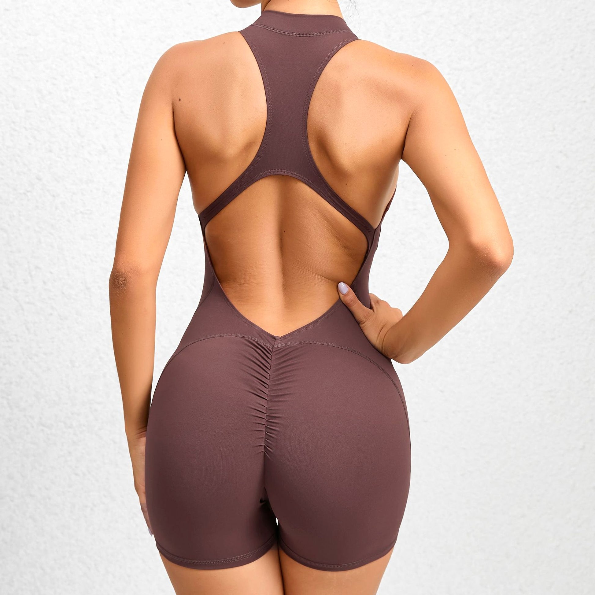 A1. Zippered Yoga Fitness Shorts Jumpsuit Leggings - enhanced image 12