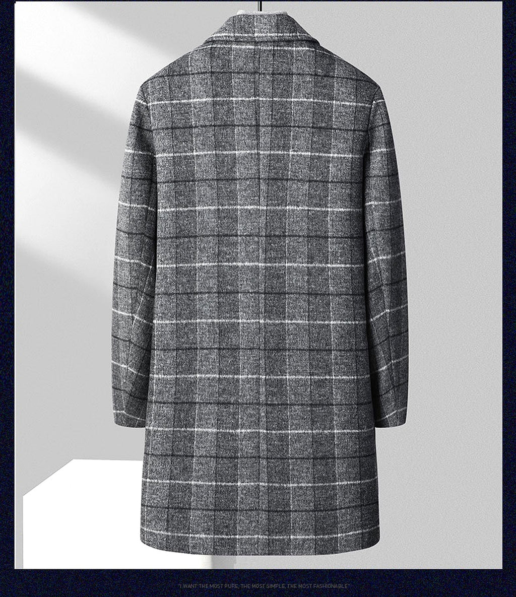 25 Edition – Men’s Wool-Blend Plaid Business Overcoat (Mid-Length) - enhanced image 13