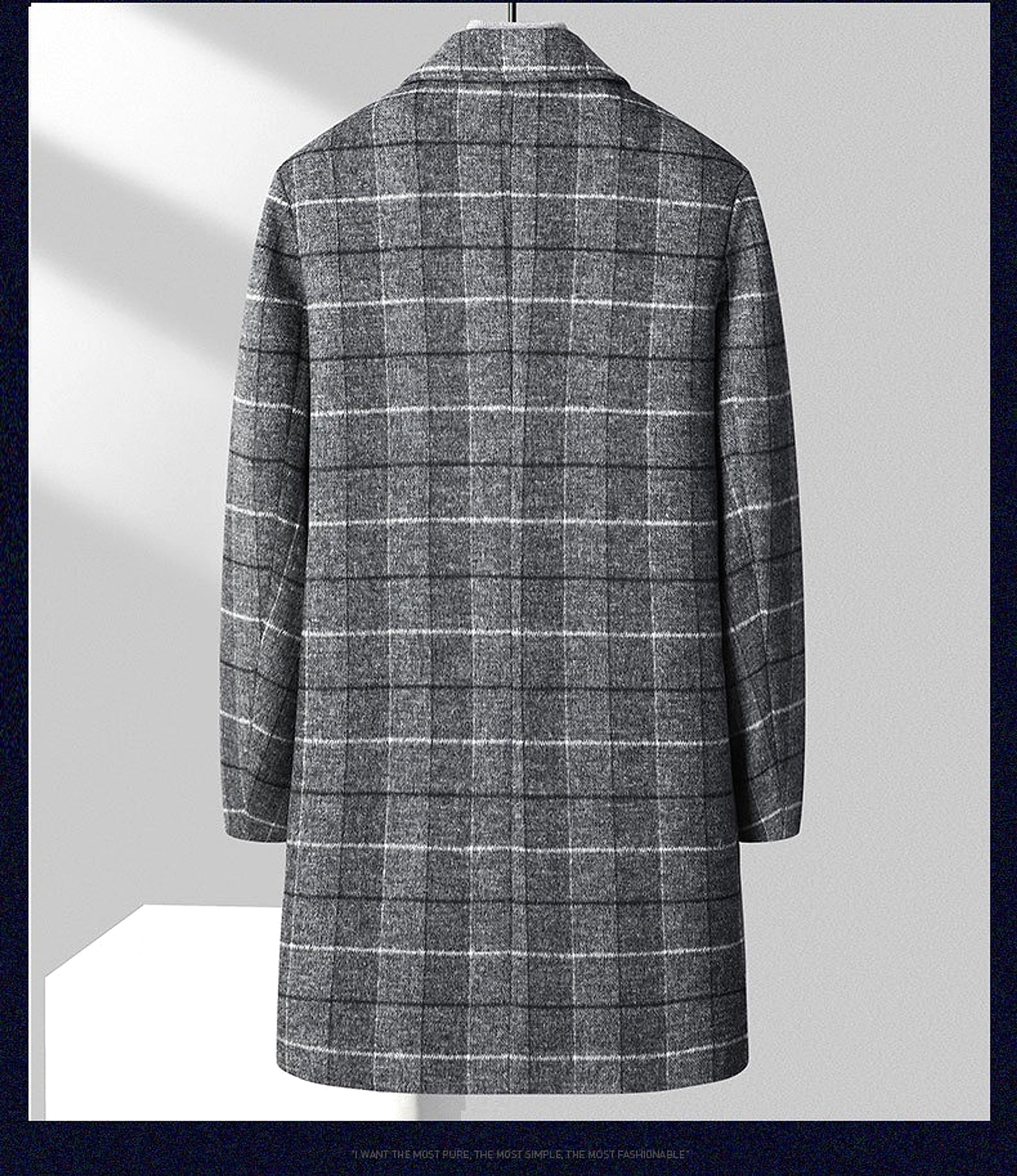 25 Edition – Men’s Wool-Blend Plaid Business Overcoat (Mid-Length) - enhanced image 13