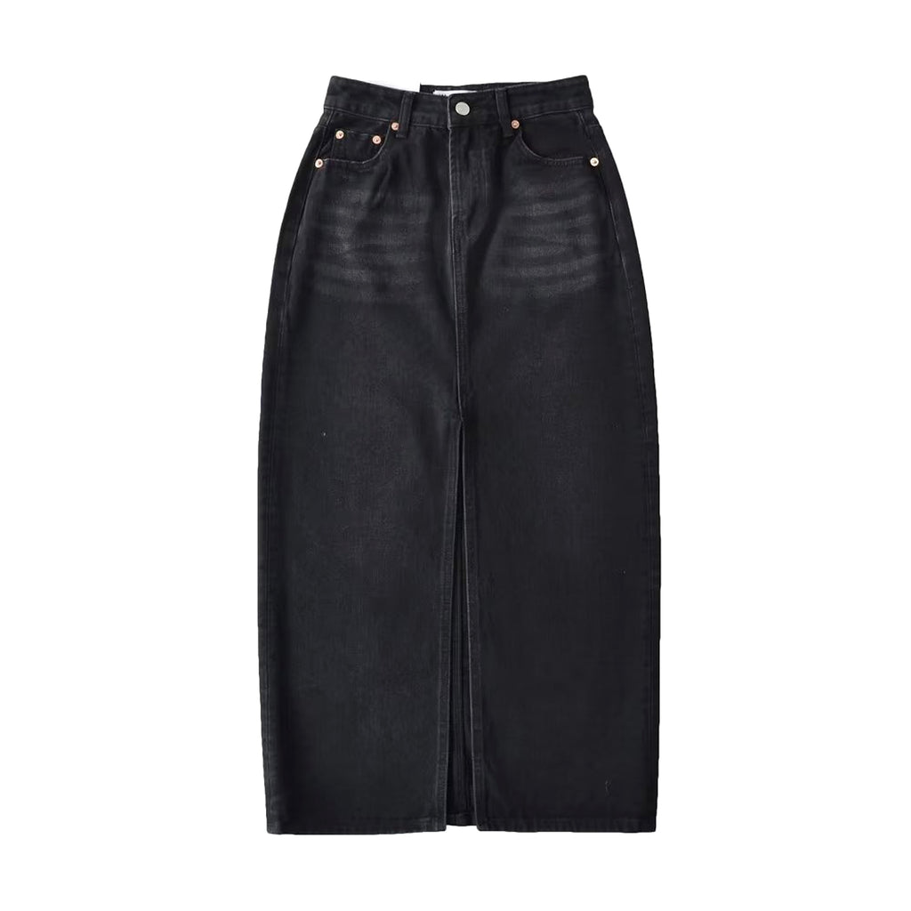 A1. Front Slit Hem Lock Street Denim Skirt - enhanced image 13